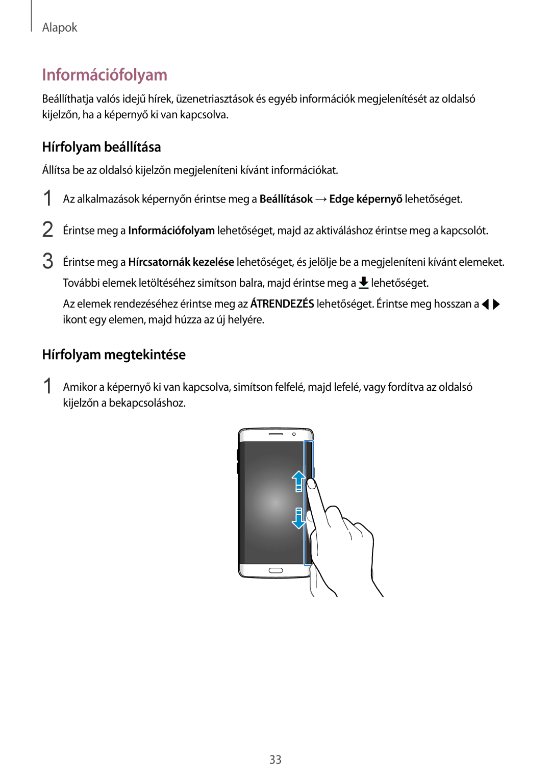 Samsung SM-G928FZKAXEH, SM-G928FZDAXEH manual Információfolyam, Hírfolyam beállítása, Hírfolyam megtekintése 