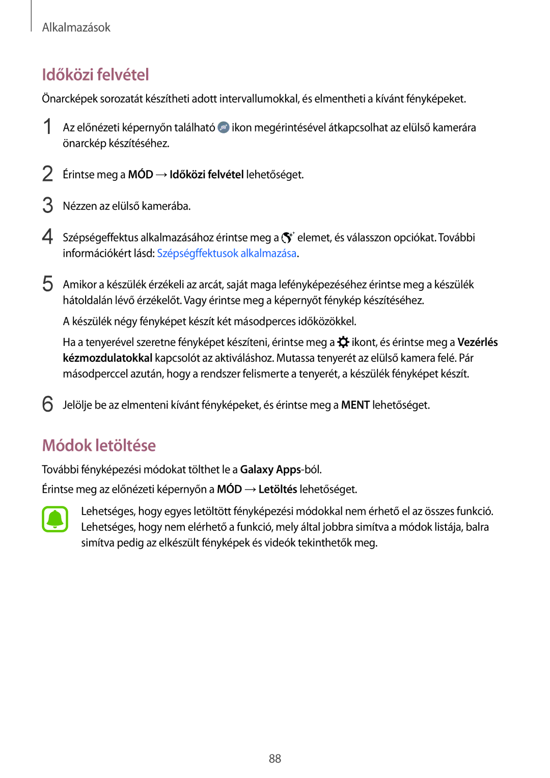 Samsung SM-G928FZDAXEH, SM-G928FZKAXEH manual Időközi felvétel, Módok letöltése 