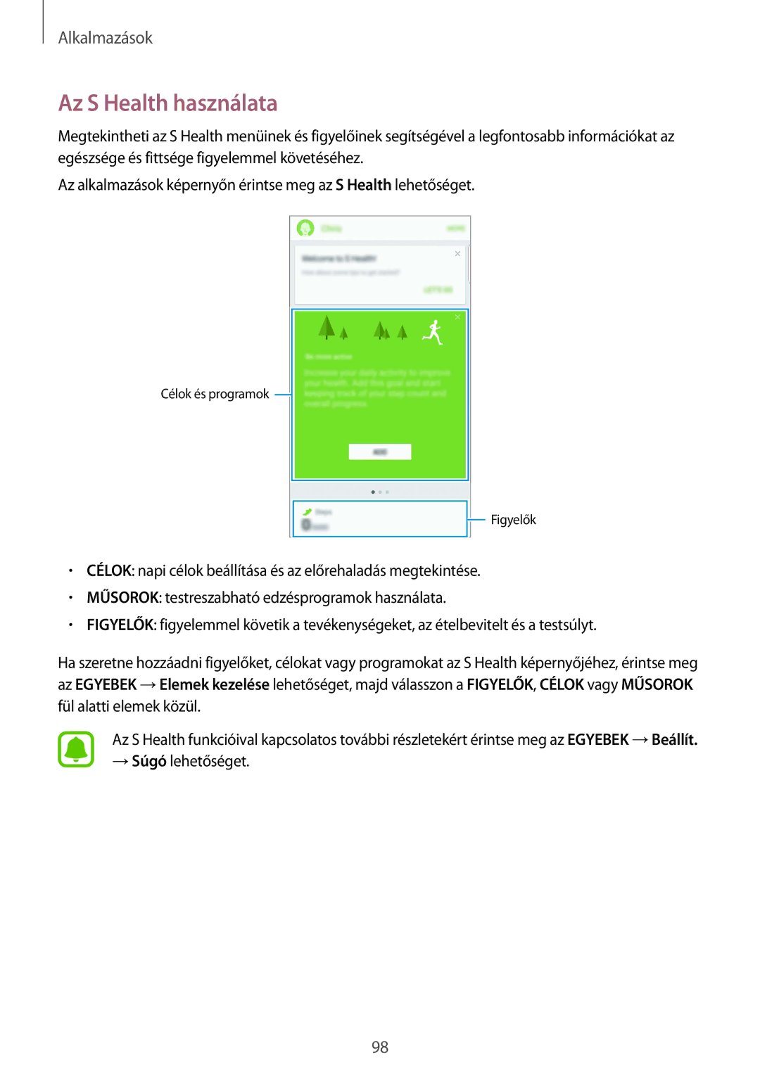 Samsung SM-G928FZDAXEH, SM-G928FZKAXEH manual Az S Health használata 