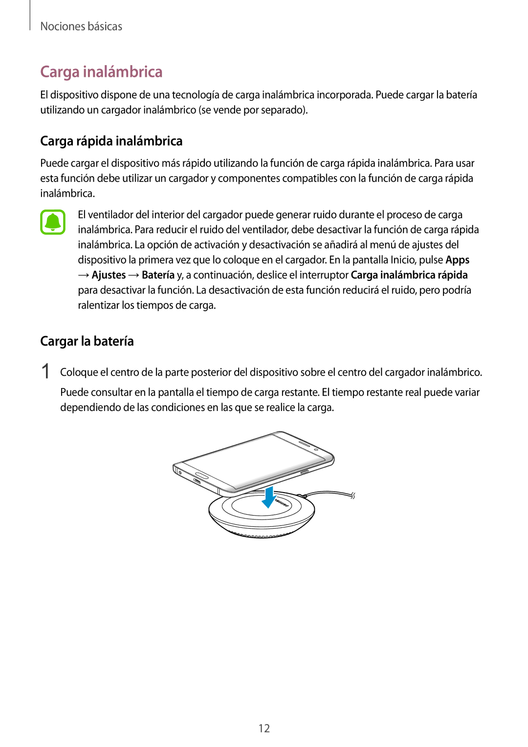 Samsung SM-G928FZDAPHE, SM-G928FZDEPHE, SM-G928FZKEPHE manual Carga inalámbrica, Carga rápida inalámbrica, Cargar la batería 