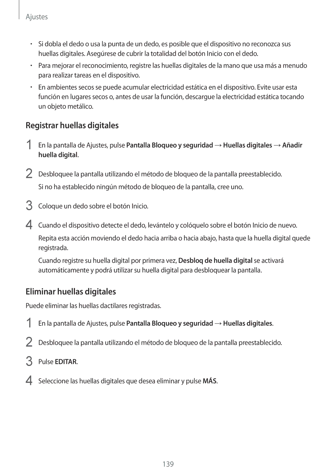 Samsung SM-G928FZKAPHE, SM-G928FZDEPHE, SM-G928FZKEPHE manual Registrar huellas digitales, Eliminar huellas digitales 