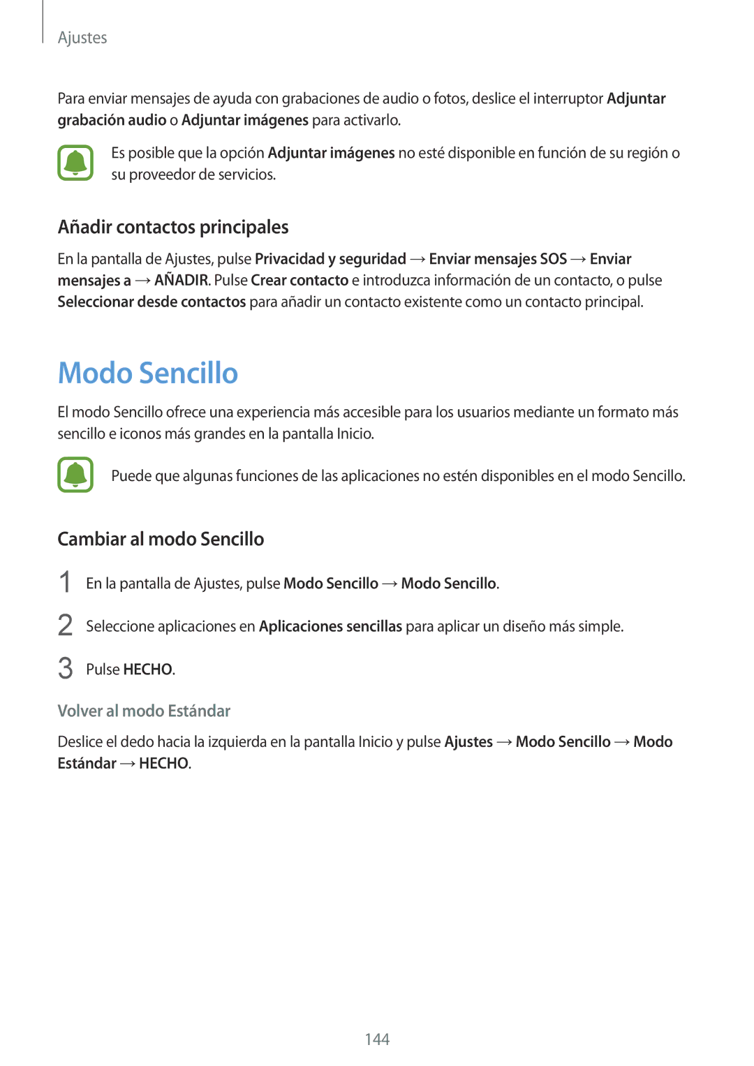 Samsung SM-G928FZKAPHE, SM-G928FZDEPHE manual Modo Sencillo, Añadir contactos principales, Cambiar al modo Sencillo 