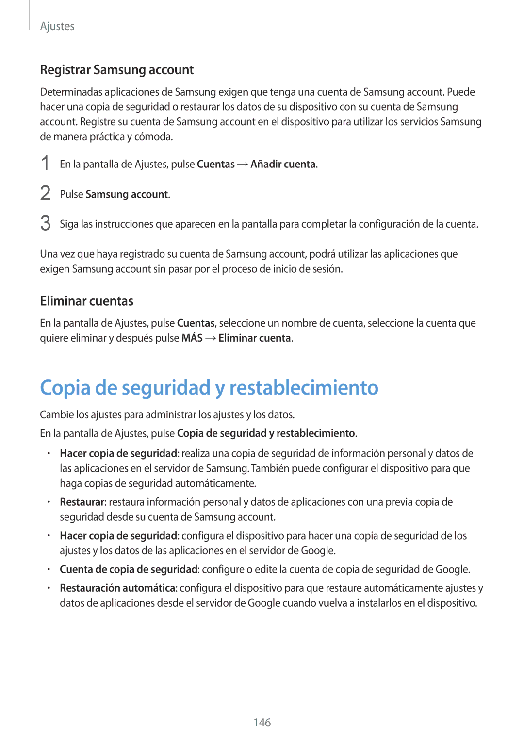 Samsung SM-G928FZKEPHE, SM-G928FZDEPHE Copia de seguridad y restablecimiento, Registrar Samsung account, Eliminar cuentas 