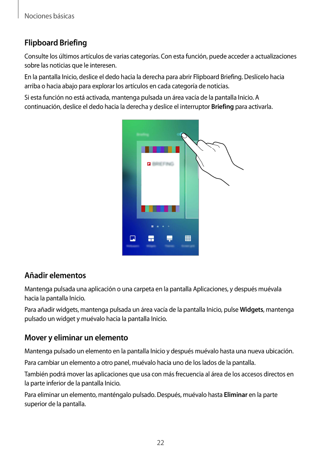 Samsung SM-G928FZDAPHE, SM-G928FZDEPHE, SM-G928FZKEPHE Flipboard Briefing, Añadir elementos, Mover y eliminar un elemento 