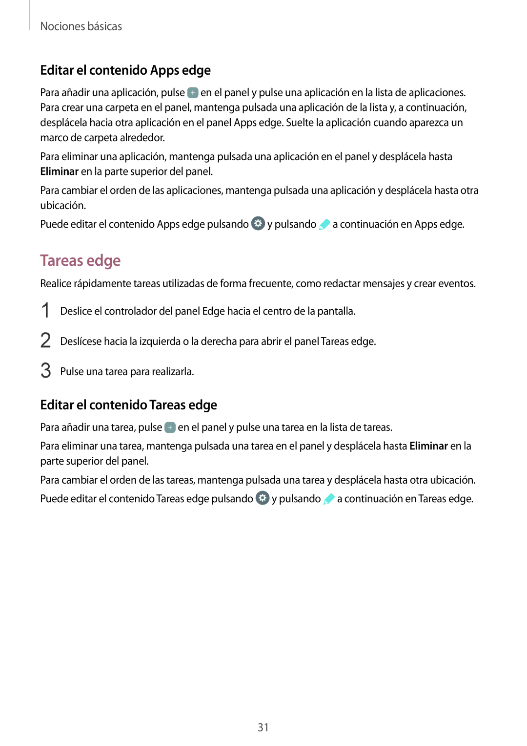 Samsung SM-G928FZKEPHE, SM-G928FZDEPHE, SM-G928FZDAPHE Editar el contenido Apps edge, Editar el contenido Tareas edge 