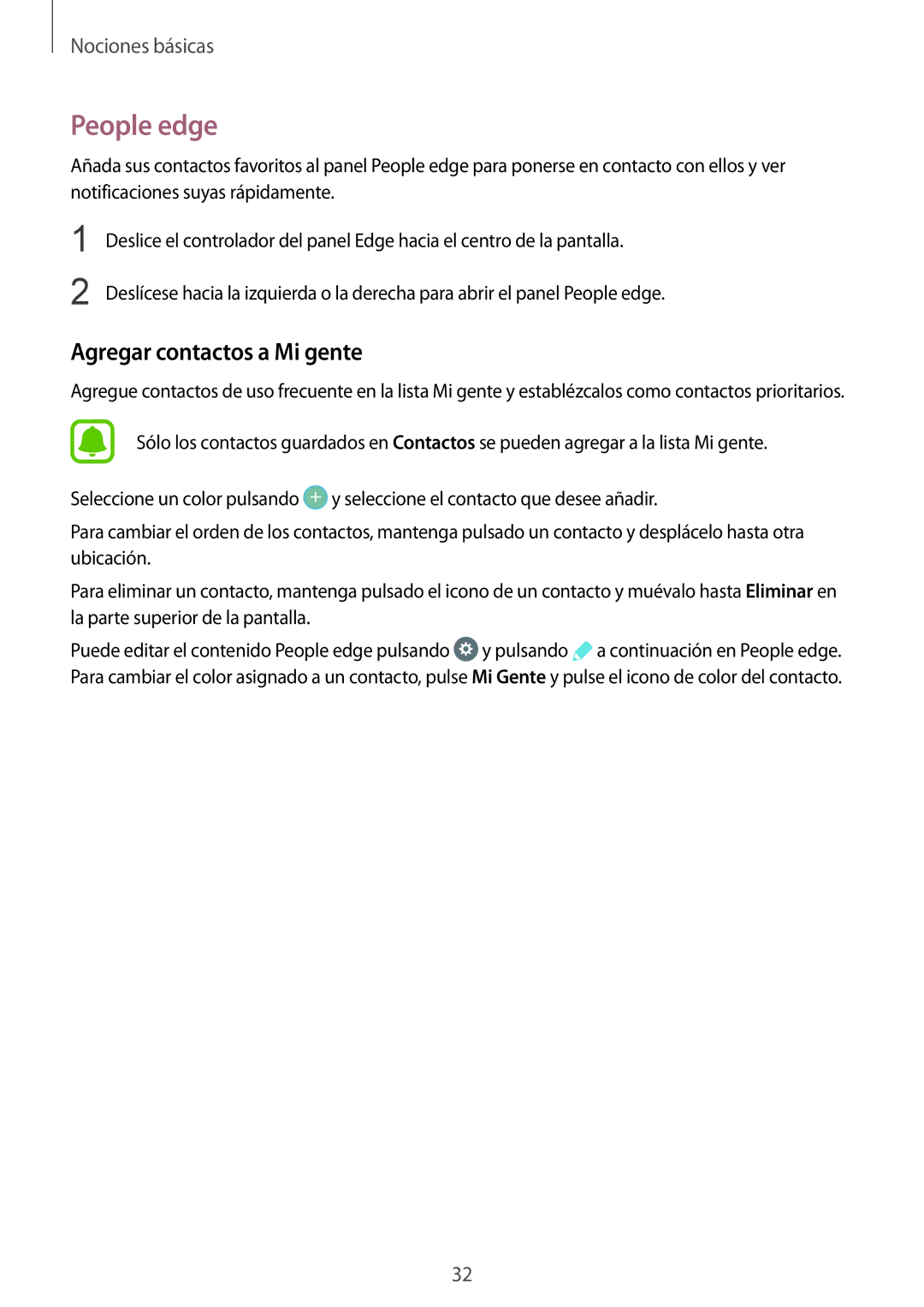 Samsung SM-G928FZDAPHE, SM-G928FZDEPHE, SM-G928FZKEPHE, SM-G928FZSAPHE manual People edge, Agregar contactos a Mi gente 