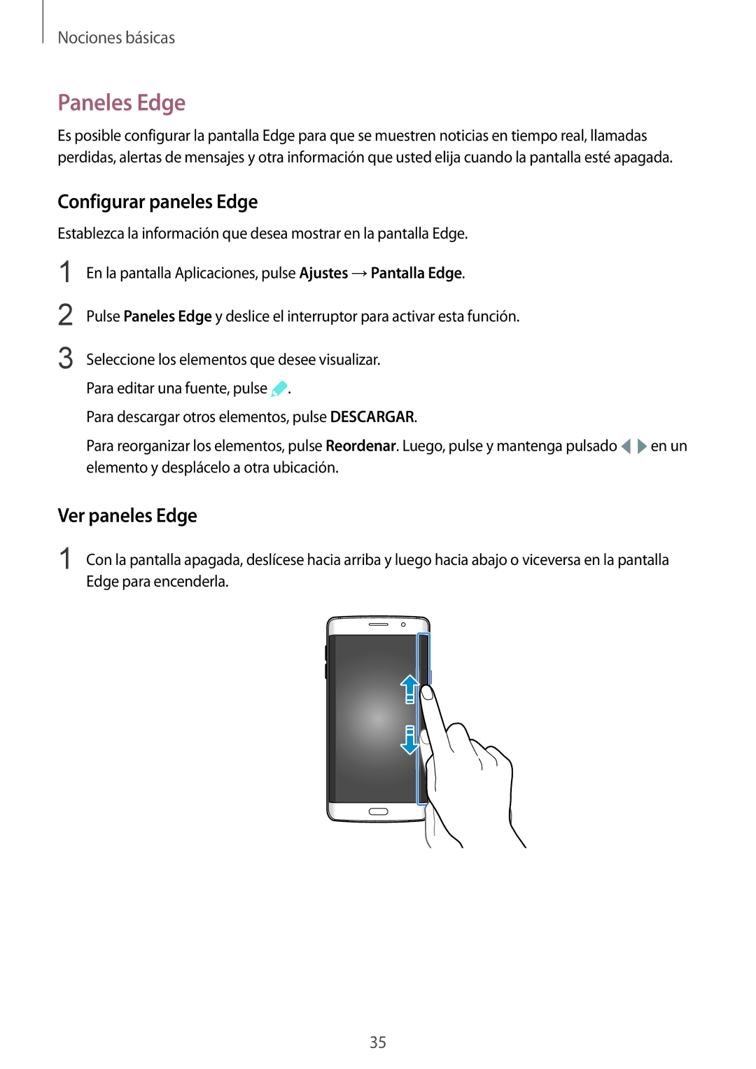 Samsung SM-G928FZDEPHE, SM-G928FZKEPHE, SM-G928FZDAPHE manual Paneles Edge, Configurar paneles Edge, Ver paneles Edge 