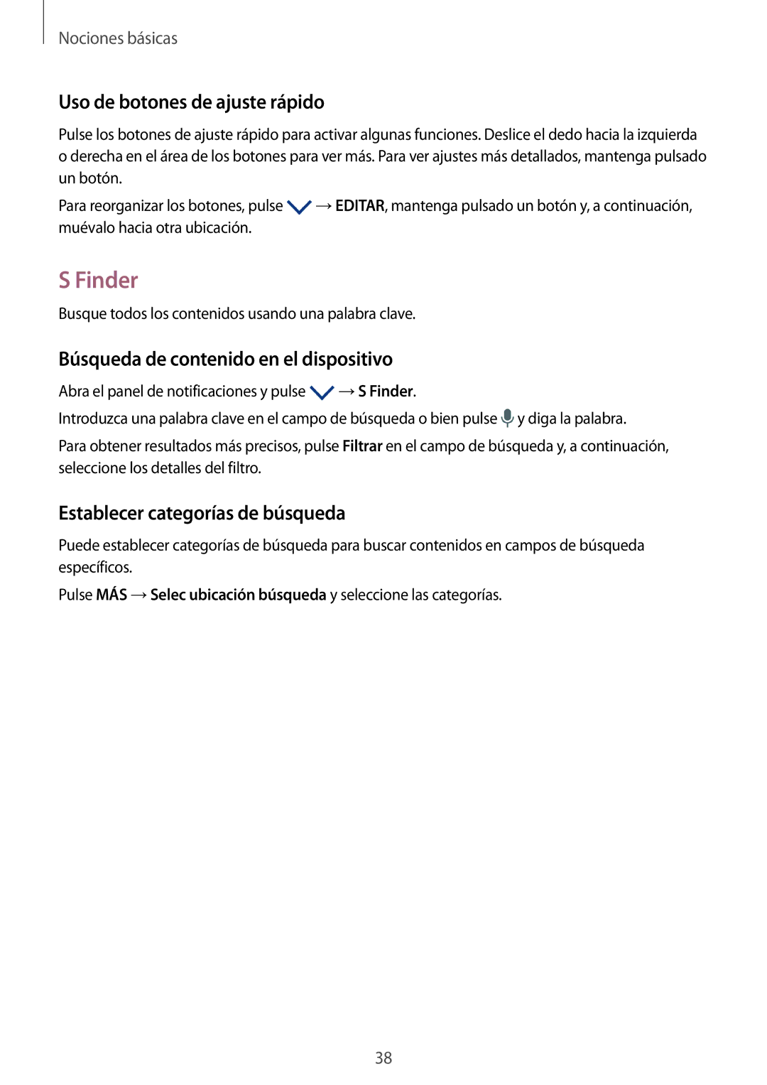 Samsung SM-G928FZSAPHE, SM-G928FZDEPHE Finder, Uso de botones de ajuste rápido, Búsqueda de contenido en el dispositivo 