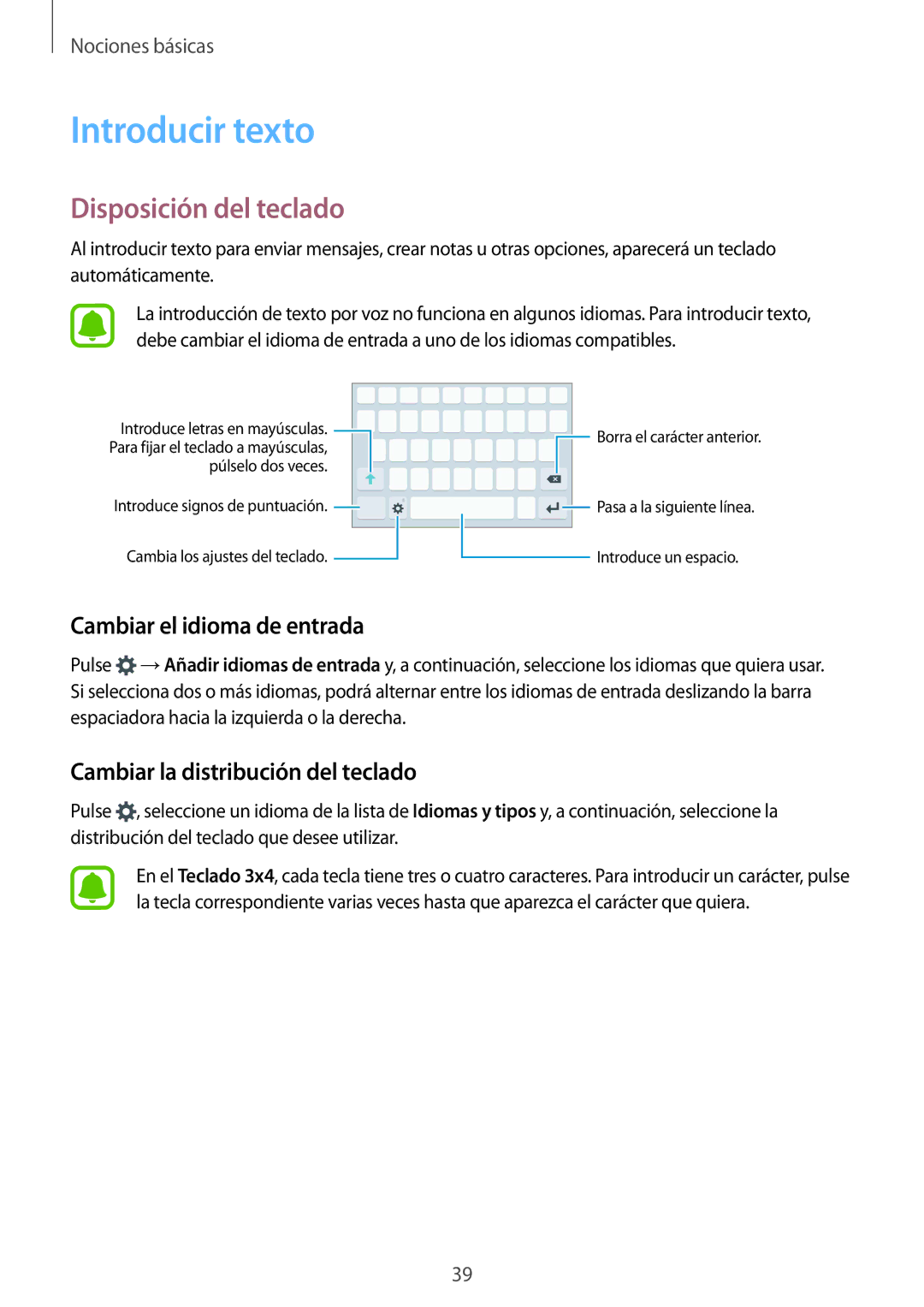 Samsung SM-G928FZKAPHE, SM-G928FZDEPHE manual Introducir texto, Disposición del teclado, Cambiar el idioma de entrada 