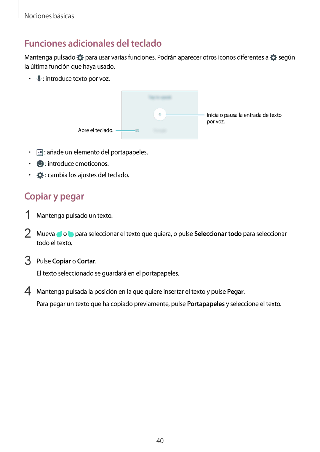 Samsung SM-G928FZDEPHE, SM-G928FZKEPHE manual Funciones adicionales del teclado, Copiar y pegar, Pulse Copiar o Cortar 