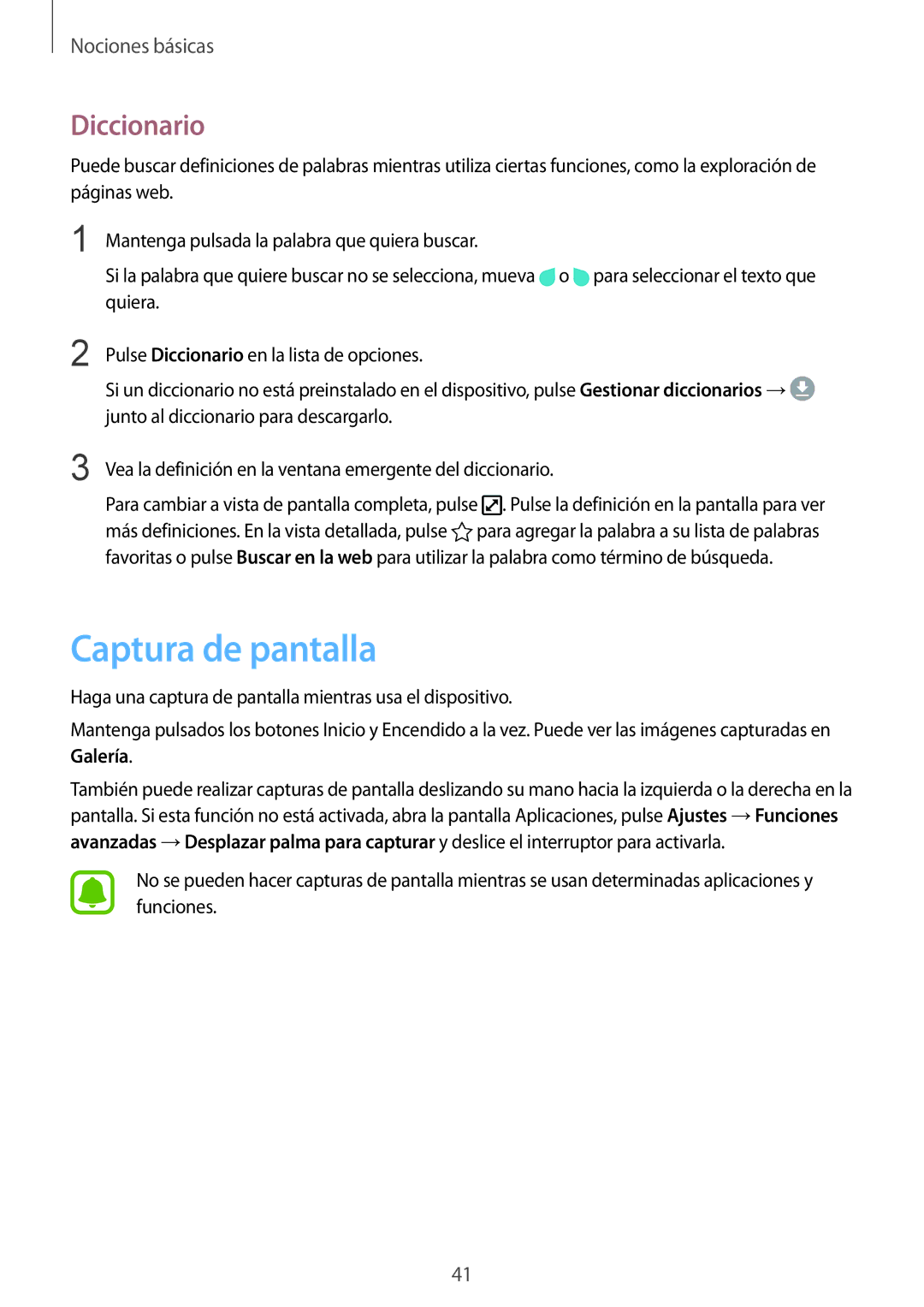 Samsung SM-G928FZKEPHE, SM-G928FZDEPHE, SM-G928FZDAPHE, SM-G928FZSAPHE, SM-G928FZKAPHE manual Captura de pantalla, Diccionario 