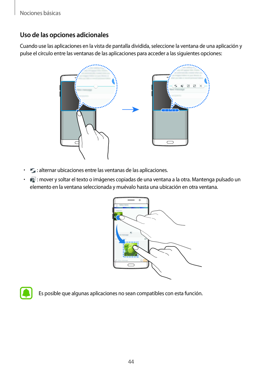 Samsung SM-G928FZKAPHE manual Uso de las opciones adicionales, Alternar ubicaciones entre las ventanas de las aplicaciones 