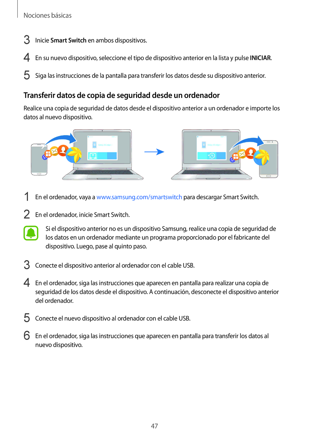 Samsung SM-G928FZDAPHE, SM-G928FZDEPHE, SM-G928FZKEPHE manual Transferir datos de copia de seguridad desde un ordenador 