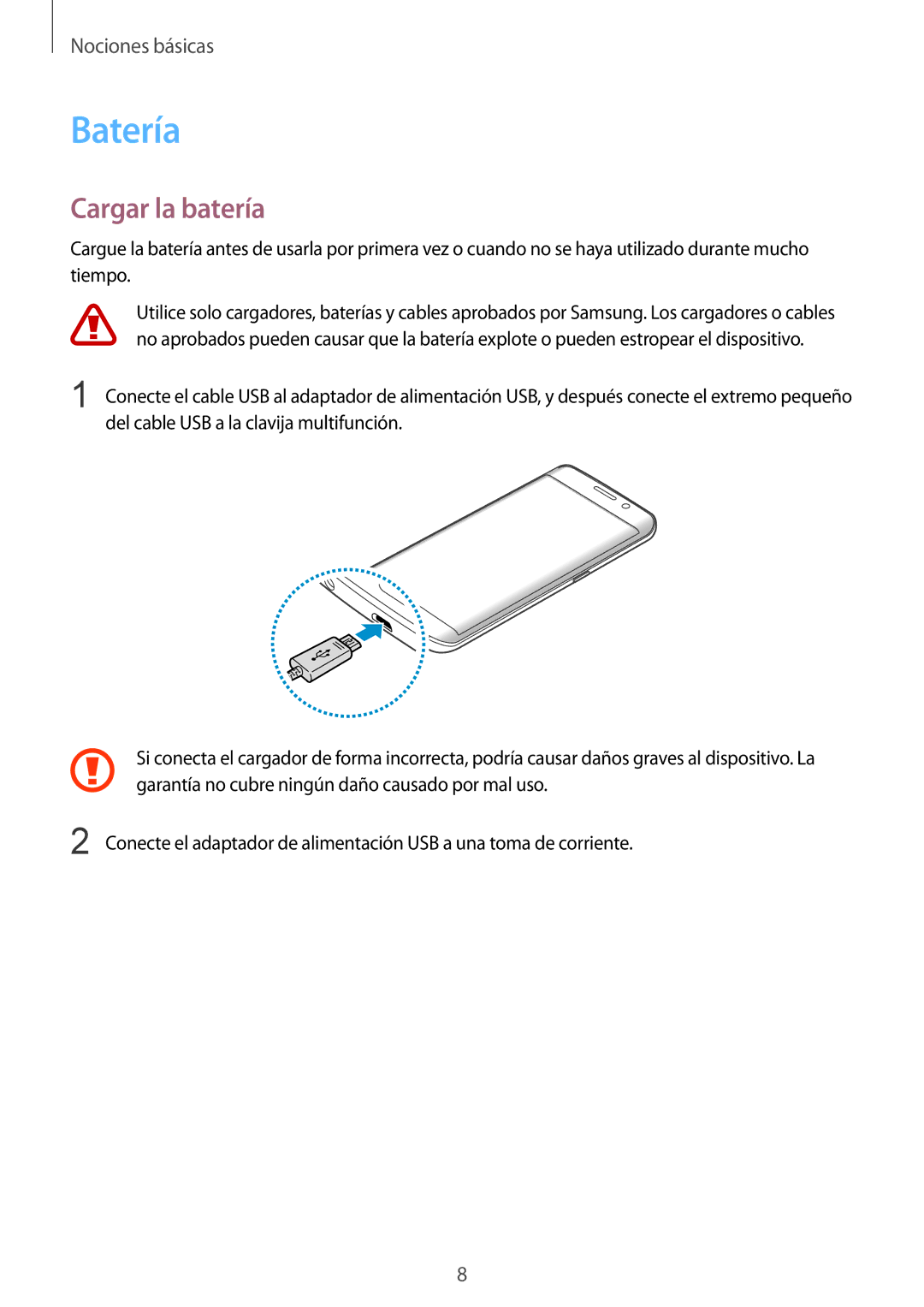 Samsung SM-G928FZSAPHE, SM-G928FZDEPHE, SM-G928FZKEPHE, SM-G928FZDAPHE, SM-G928FZKAPHE manual Batería, Cargar la batería 