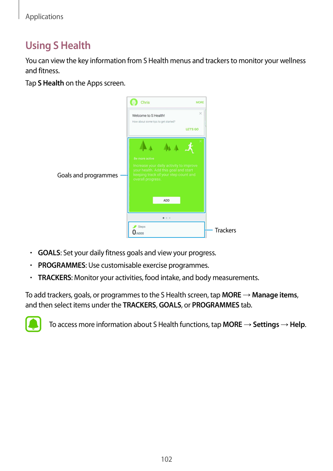 Samsung SM-G928FZDASER, SM-G928FZKADBT, SM-G928FZSEDBT, SM-G928FZDADBT, SM-G928FZDAXEF, SM-G928FZKAXEF manual Using S Health 