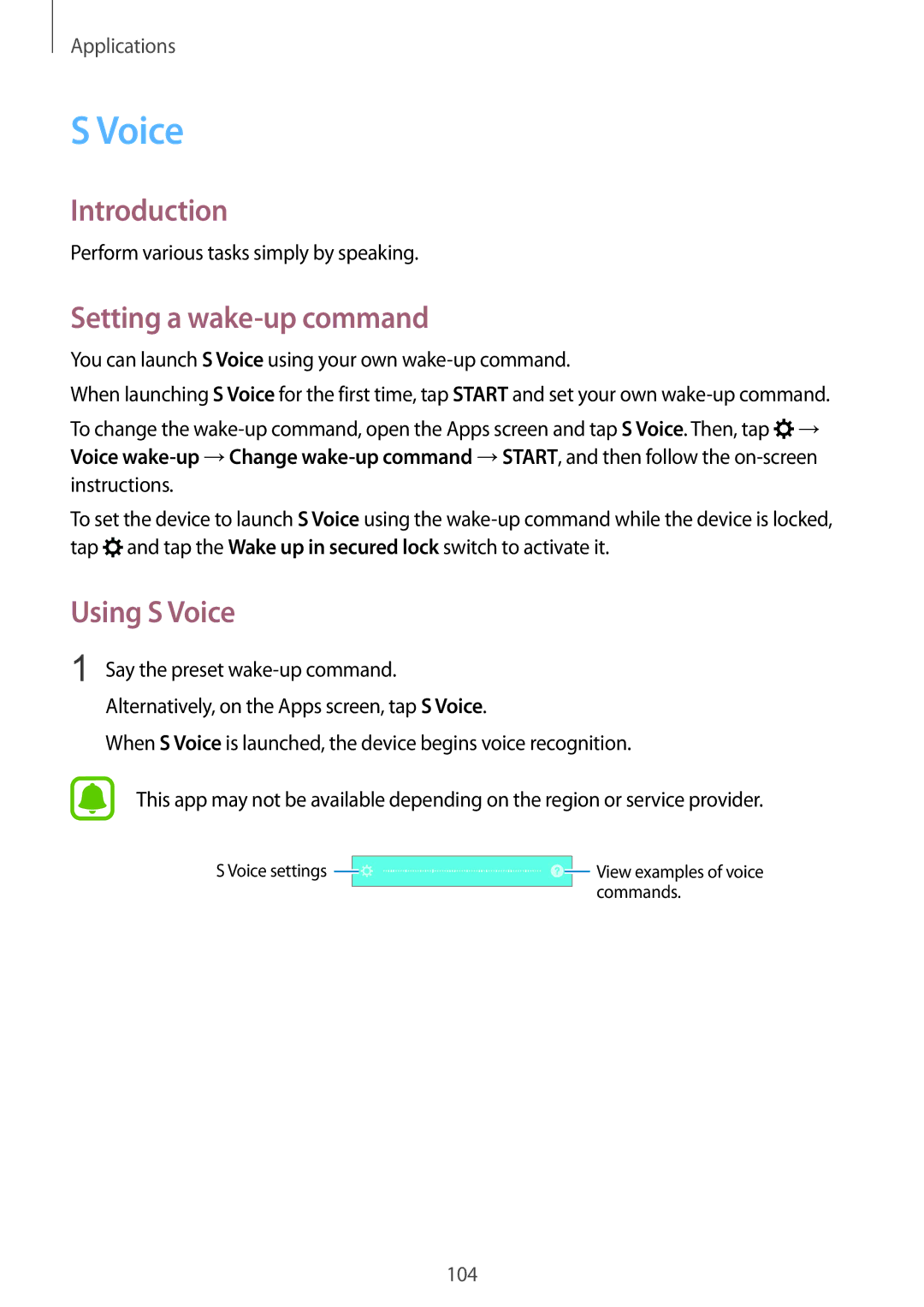 Samsung SM-G928FZSEDBT, SM-G928FZKADBT, SM-G928FZDADBT, SM-G928FZDAXEF manual Setting a wake-up command, Using S Voice 