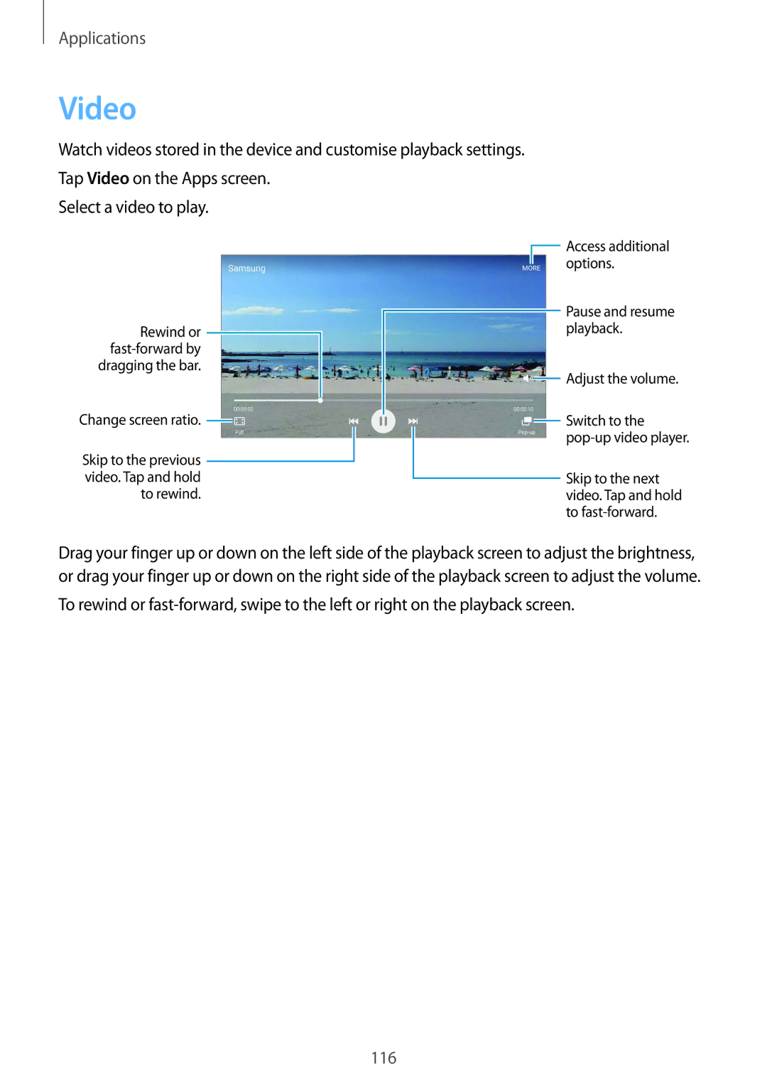 Samsung SM-G928FZDAPHE, SM-G928FZKADBT, SM-G928FZSEDBT, SM-G928FZDADBT, SM-G928FZDAXEF manual Video, Change screen ratio 