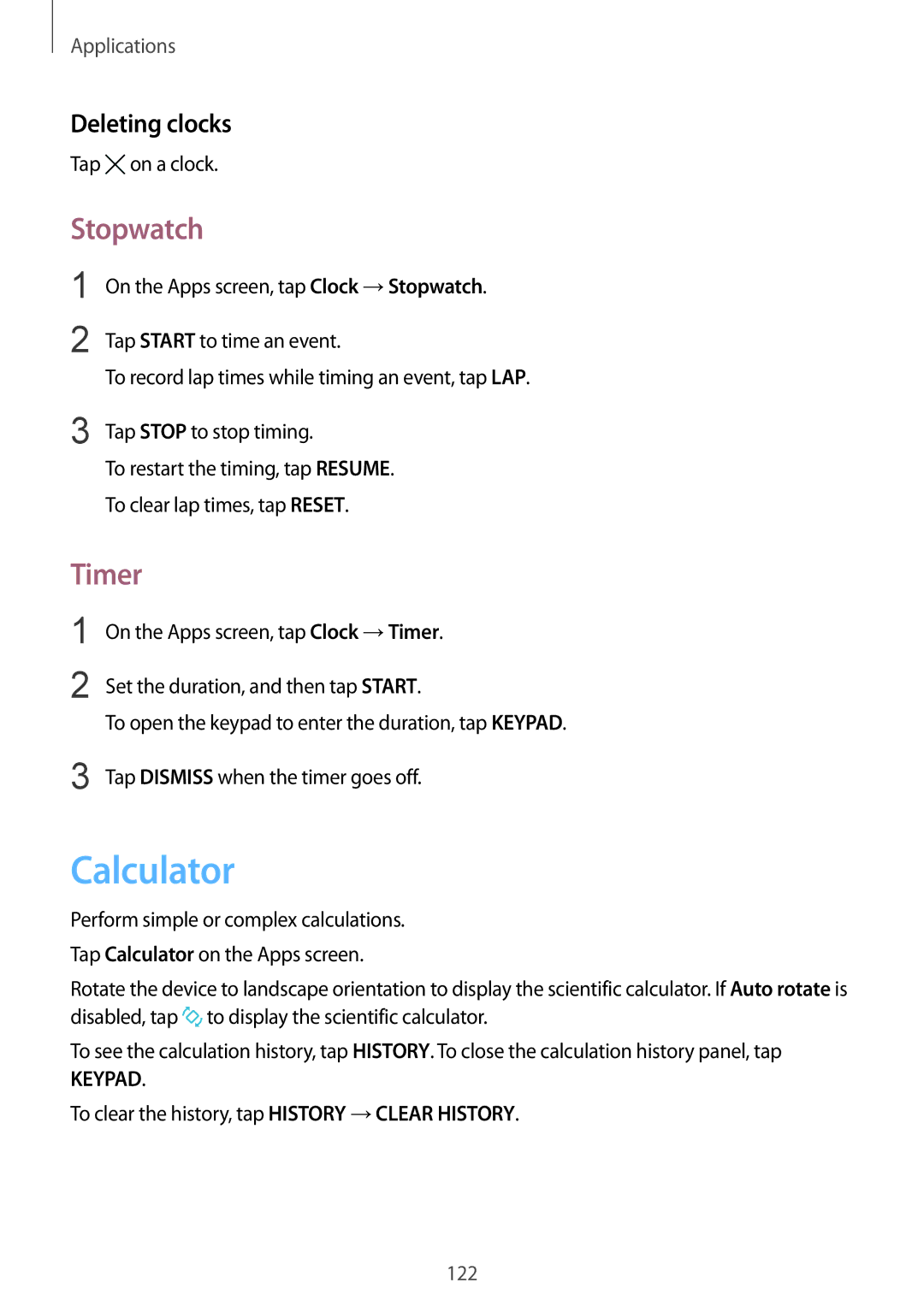 Samsung SM-G928CZKAKSA, SM-G928FZKADBT, SM-G928FZSEDBT, SM-G928FZDADBT manual Calculator, Stopwatch, Timer, Deleting clocks 