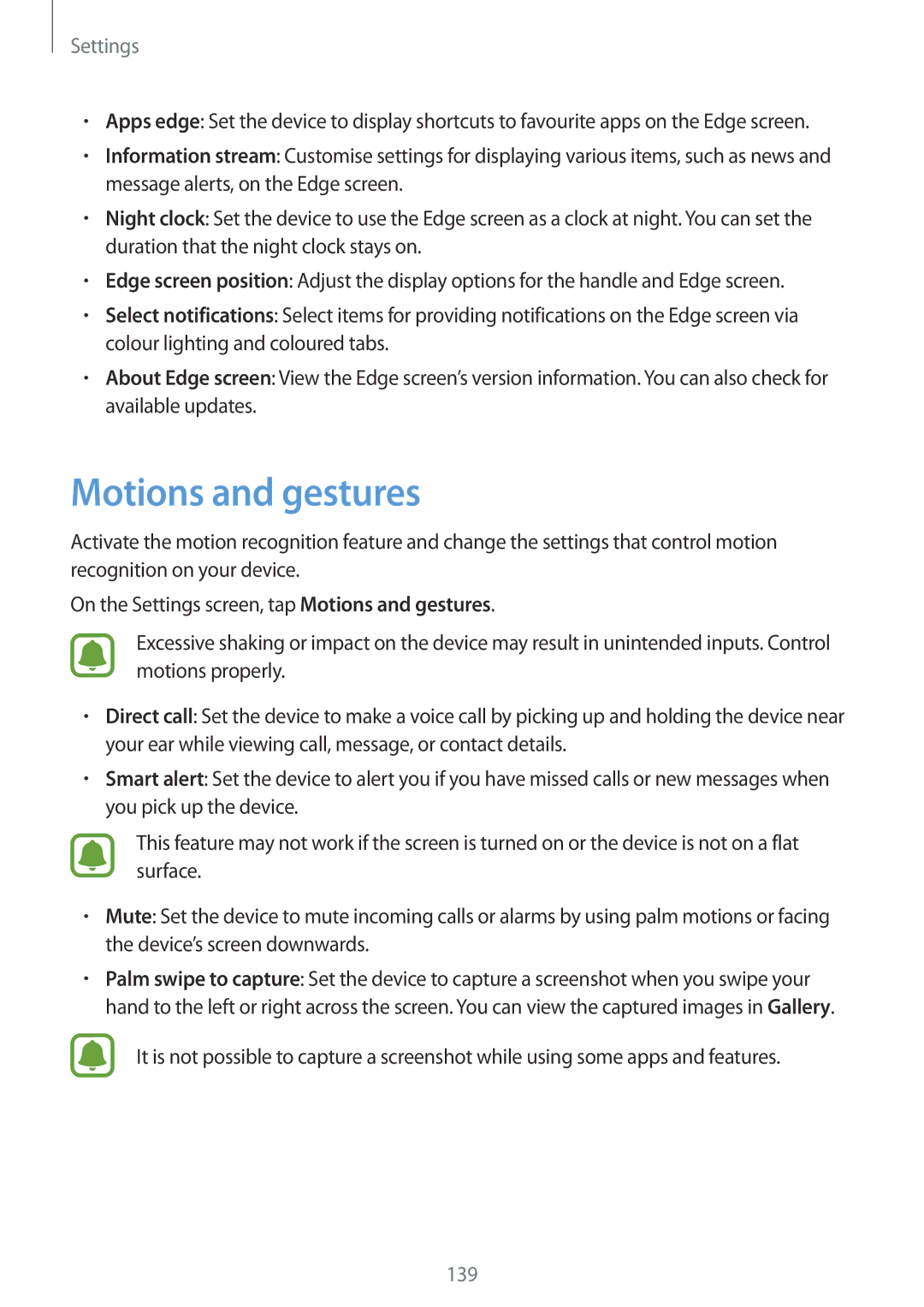 Samsung SM-G928FZKESWC, SM-G928FZKADBT, SM-G928FZSEDBT, SM-G928FZDADBT, SM-G928FZDAXEF, SM-G928FZKAXEF Motions and gestures 