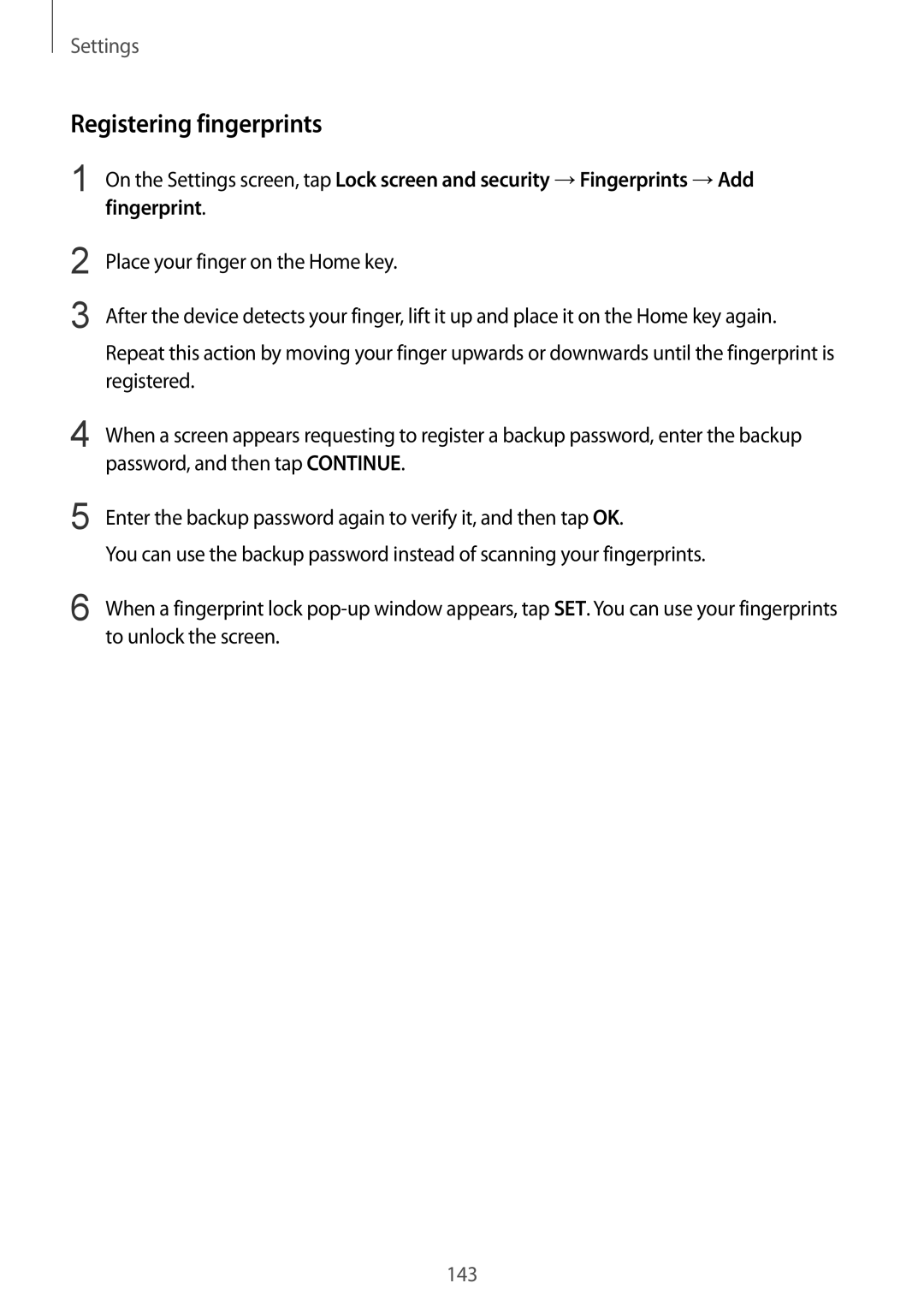 Samsung SM-G928FZDEXEH, SM-G928FZKADBT, SM-G928FZSEDBT, SM-G928FZDADBT, SM-G928FZDAXEF manual Registering fingerprints 