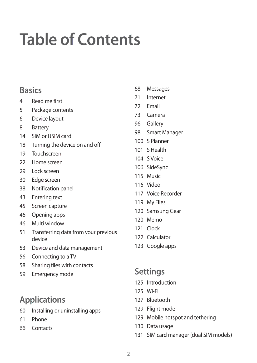 Samsung SM-G928FZDADBT, SM-G928FZKADBT, SM-G928FZSEDBT, SM-G928FZDAXEF, SM-G928FZKAXEF, SM-G928FZDAITV manual Table of Contents 