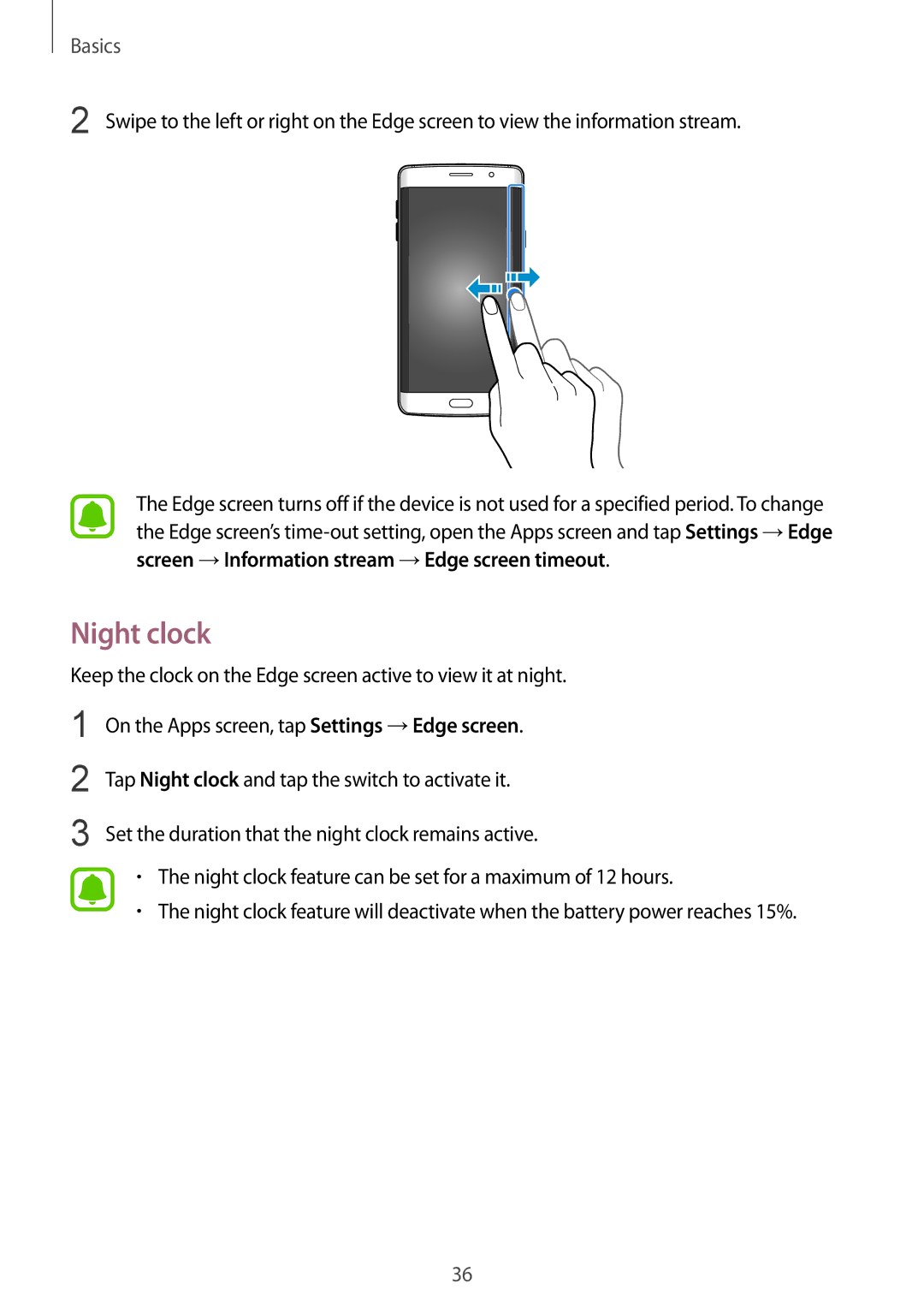 Samsung SM-G928FZKESWC, SM-G928FZKADBT, SM-G928FZSEDBT, SM-G928FZDADBT, SM-G928FZDAXEF, SM-G928FZKAXEF manual Night clock 