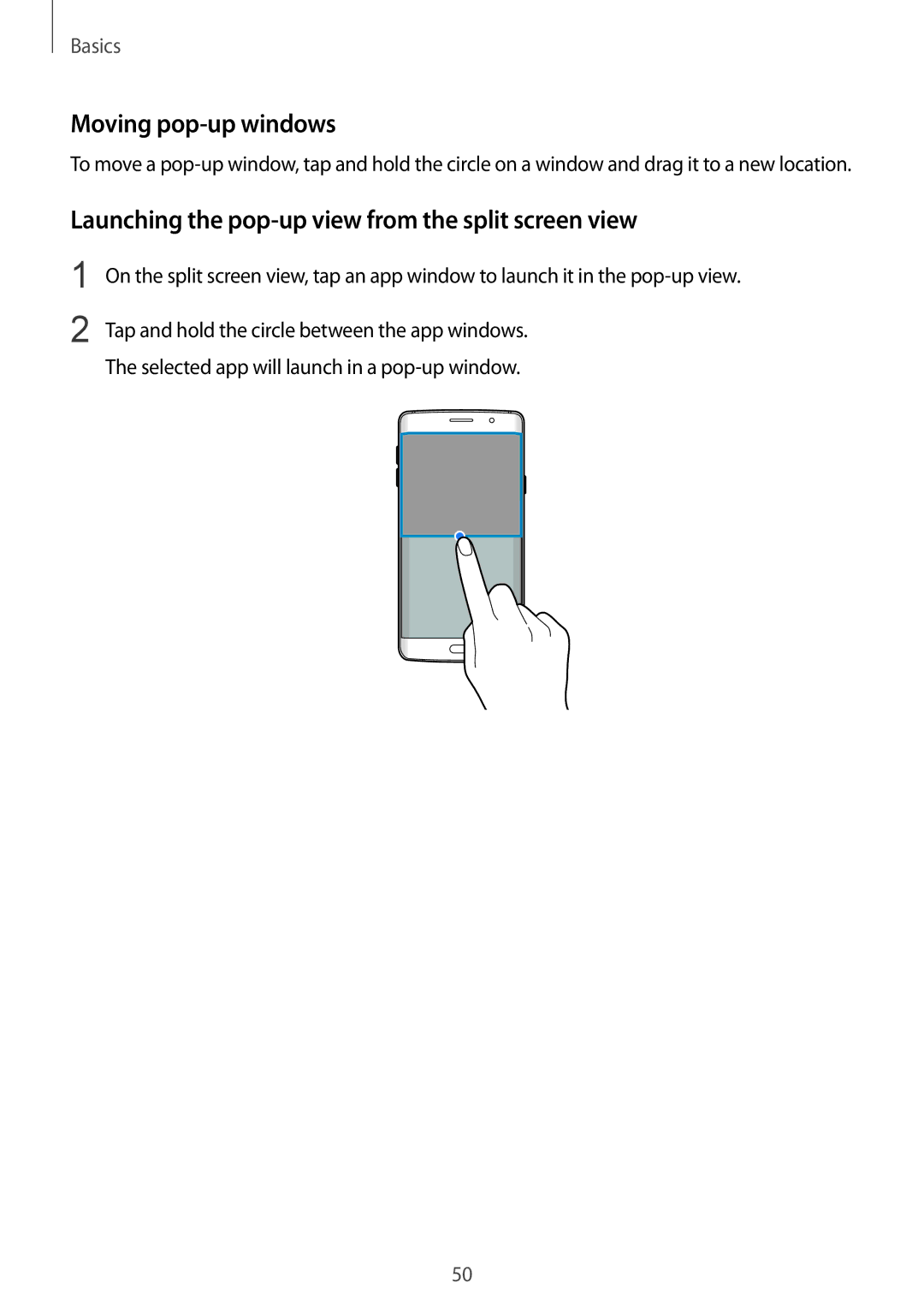 Samsung SM-G928FZKAAUT, SM-G928FZKADBT manual Moving pop-up windows, Launching the pop-up view from the split screen view 