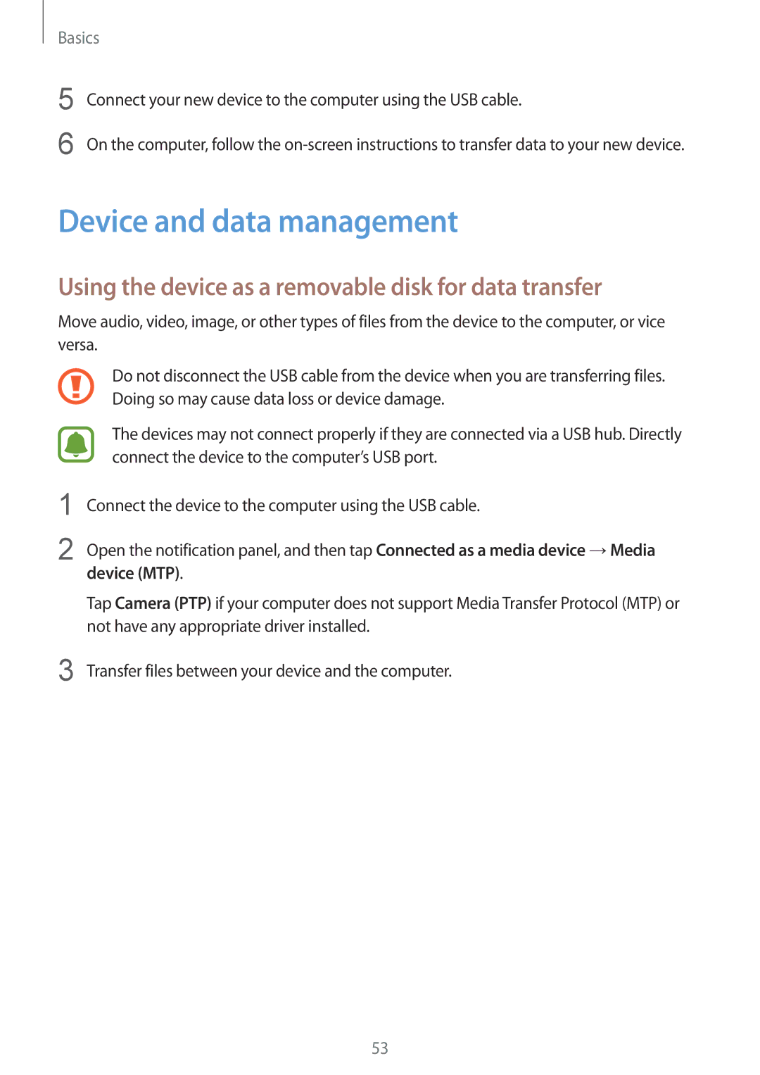 Samsung SM-G928FZKEXEH Device and data management, Using the device as a removable disk for data transfer, Device MTP 