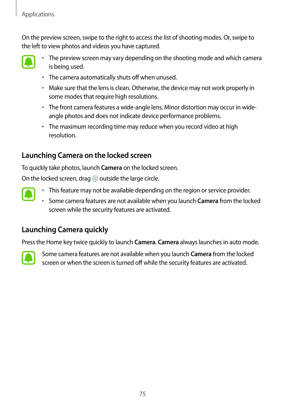 Samsung SM-G928FZKEORX, SM-G928FZKADBT, SM-G928FZSEDBT manual Launching Camera on the locked screen, Launching Camera quickly 