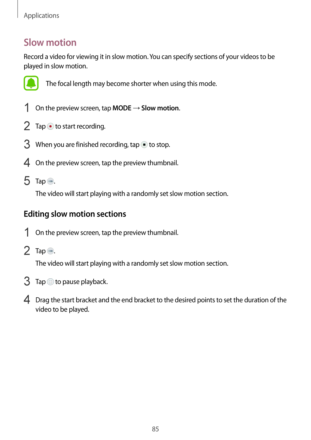 Samsung SM-G928FZKAETL, SM-G928FZKADBT, SM-G928FZSEDBT, SM-G928FZDADBT manual Slow motion, Editing slow motion sections 