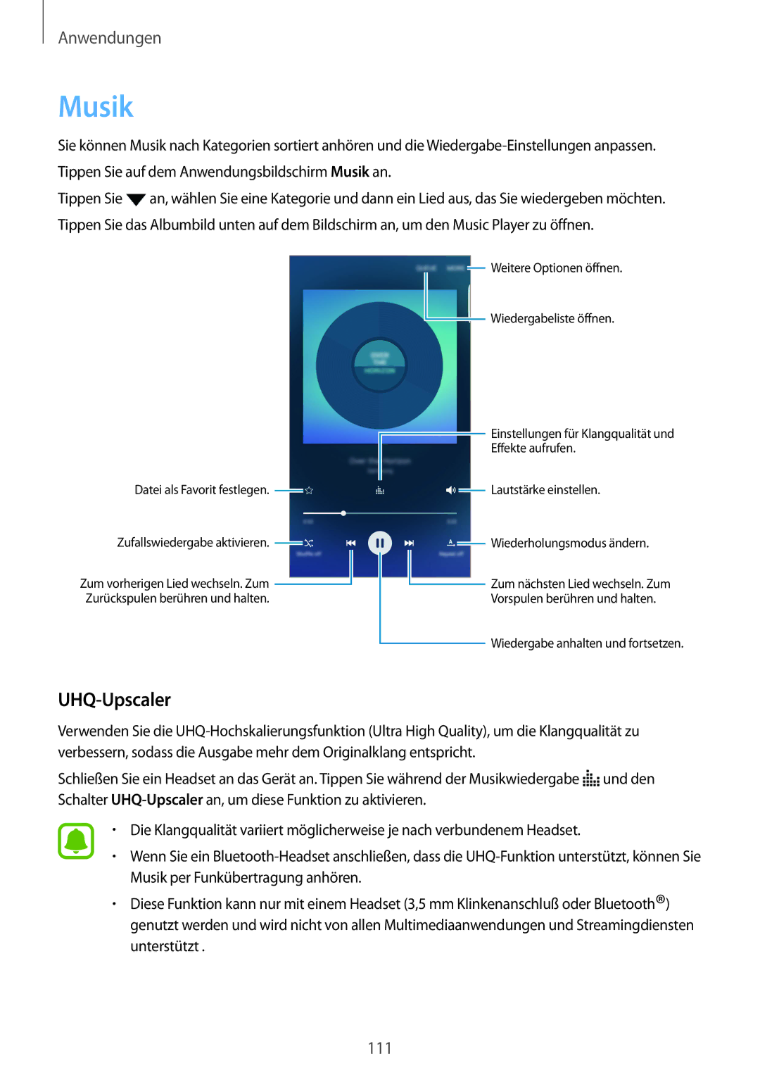 Samsung SM-G928FZKADBT, SM-G928FZSEDBT, SM-G928FZDADBT manual Musik, UHQ-Upscaler 