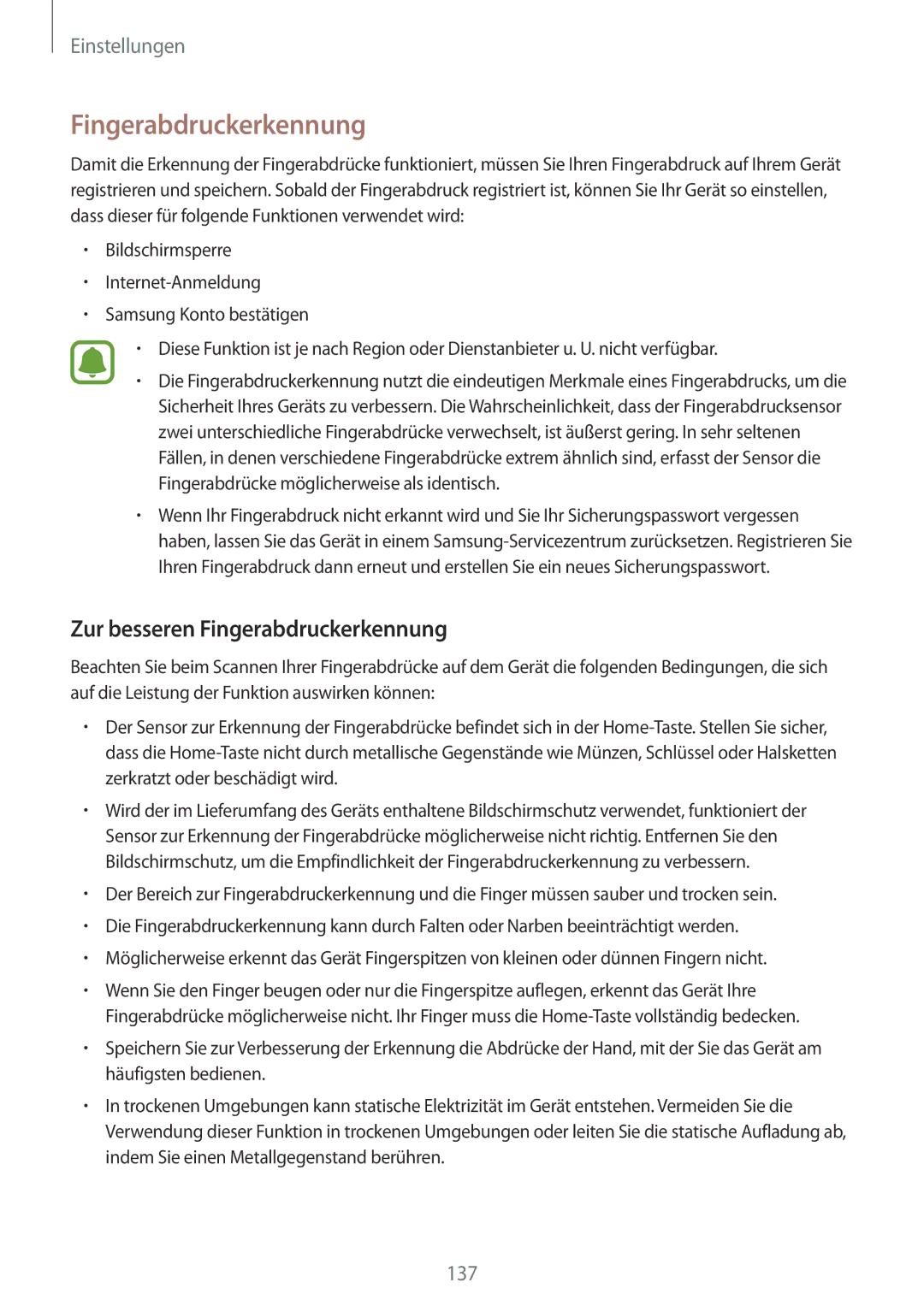 Samsung SM-G928FZDADBT, SM-G928FZKADBT, SM-G928FZSEDBT manual Zur besseren Fingerabdruckerkennung 