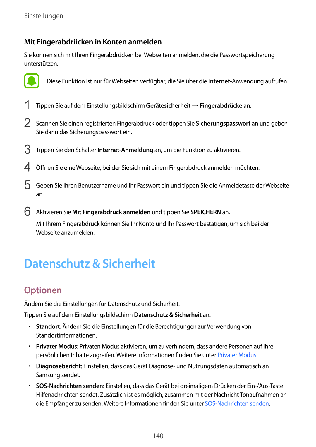 Samsung SM-G928FZDADBT, SM-G928FZKADBT, SM-G928FZSEDBT Datenschutz & Sicherheit, Mit Fingerabdrücken in Konten anmelden 