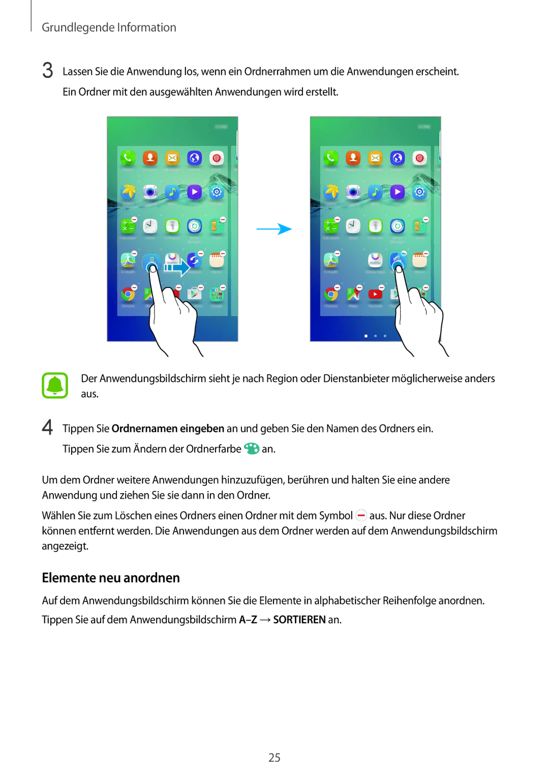 Samsung SM-G928FZSEDBT, SM-G928FZKADBT, SM-G928FZDADBT manual Elemente neu anordnen 