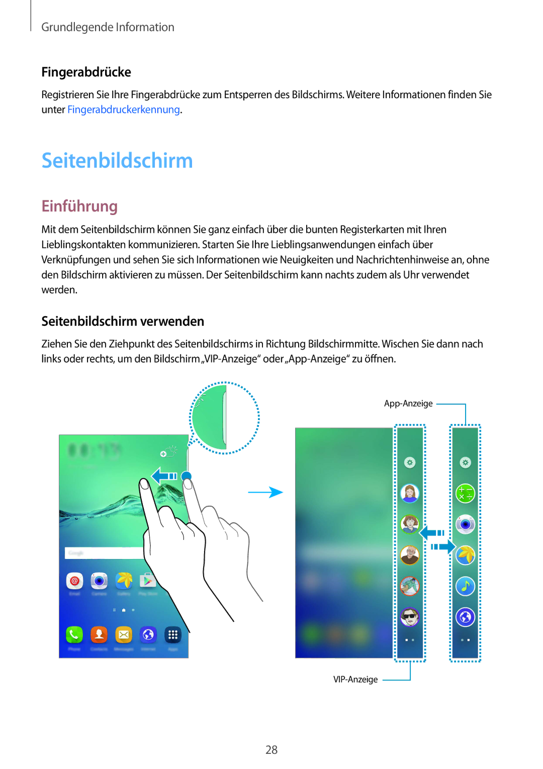 Samsung SM-G928FZSEDBT, SM-G928FZKADBT, SM-G928FZDADBT manual Einführung, Fingerabdrücke, Seitenbildschirm verwenden 