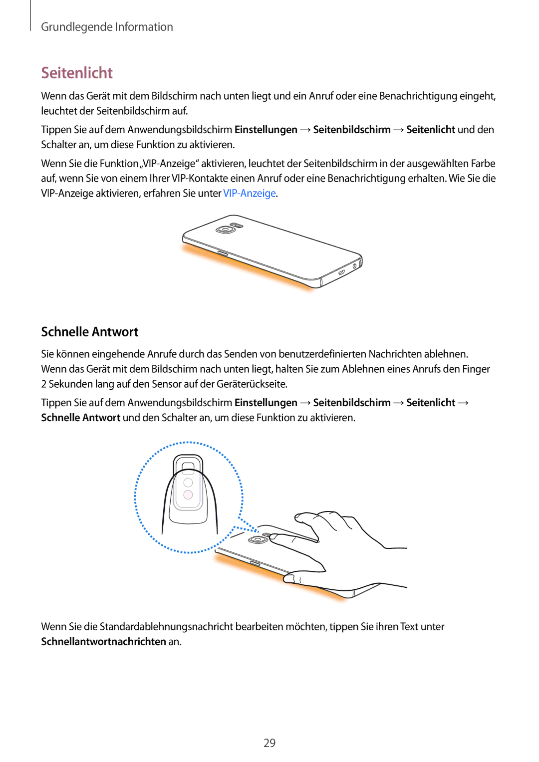 Samsung SM-G928FZDADBT, SM-G928FZKADBT, SM-G928FZSEDBT manual Seitenlicht, Schnelle Antwort 