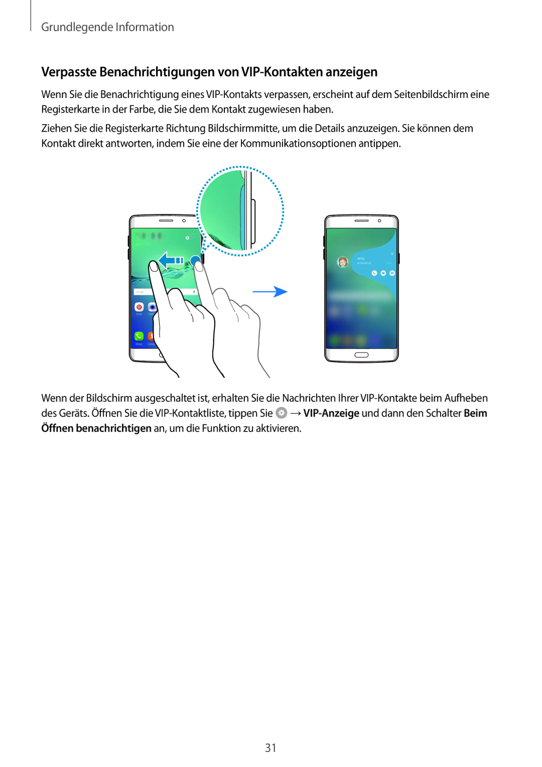 Samsung SM-G928FZSEDBT, SM-G928FZKADBT, SM-G928FZDADBT manual Verpasste Benachrichtigungen von VIP-Kontakten anzeigen 