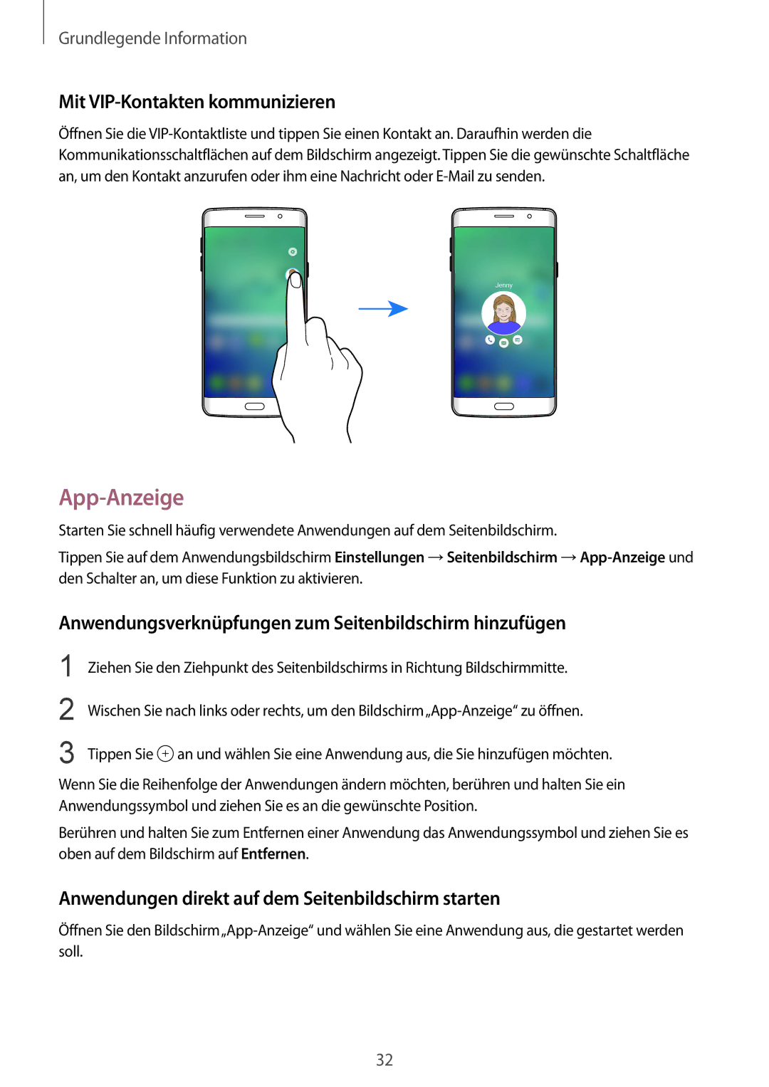 Samsung SM-G928FZDADBT App-Anzeige, Mit VIP-Kontakten kommunizieren, Anwendungen direkt auf dem Seitenbildschirm starten 