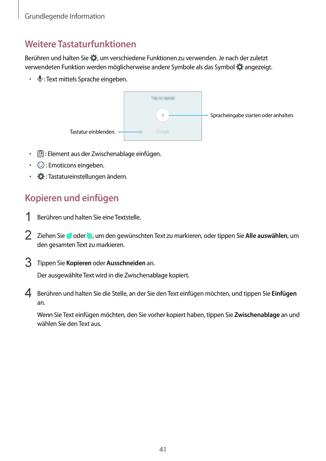 Samsung SM-G928FZDADBT manual Weitere Tastaturfunktionen, Kopieren und einfügen, Tippen Sie Kopieren oder Ausschneiden an 