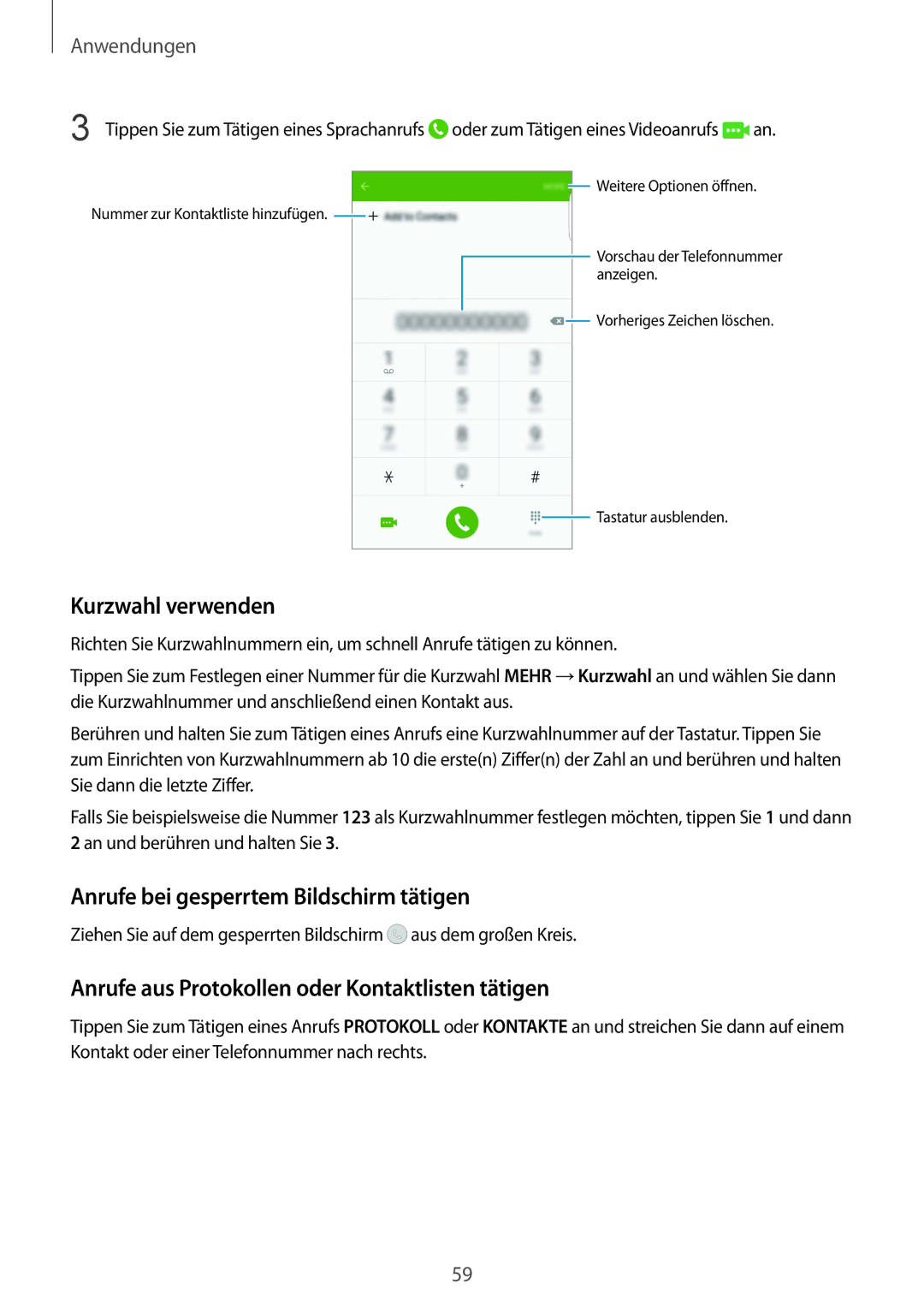 Samsung SM-G928FZDADBT, SM-G928FZKADBT, SM-G928FZSEDBT manual Kurzwahl verwenden, Anrufe bei gesperrtem Bildschirm tätigen 