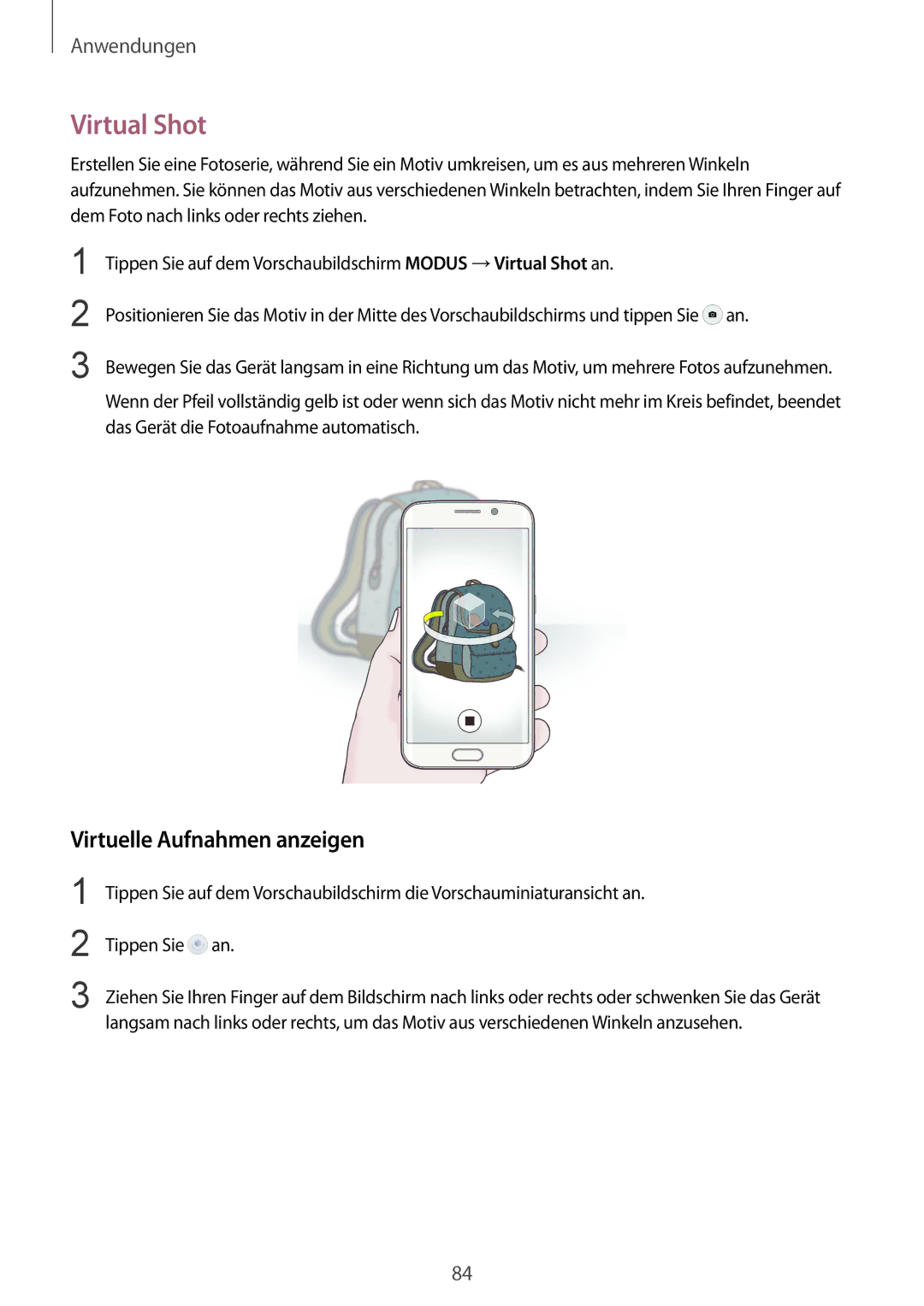 Samsung SM-G928FZKADBT, SM-G928FZSEDBT, SM-G928FZDADBT manual Virtual Shot, Virtuelle Aufnahmen anzeigen 