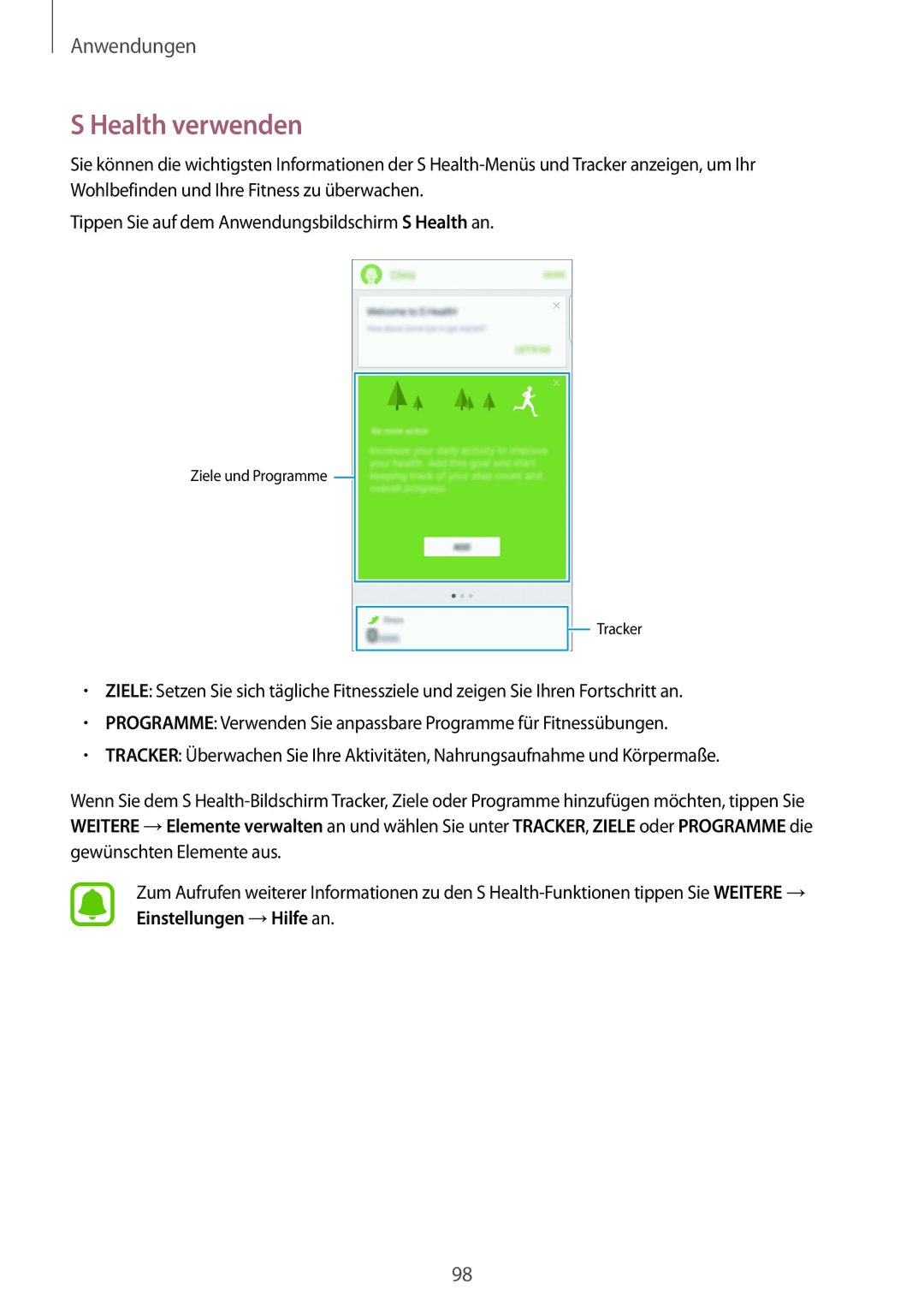 Samsung SM-G928FZDADBT, SM-G928FZKADBT, SM-G928FZSEDBT manual Health verwenden 