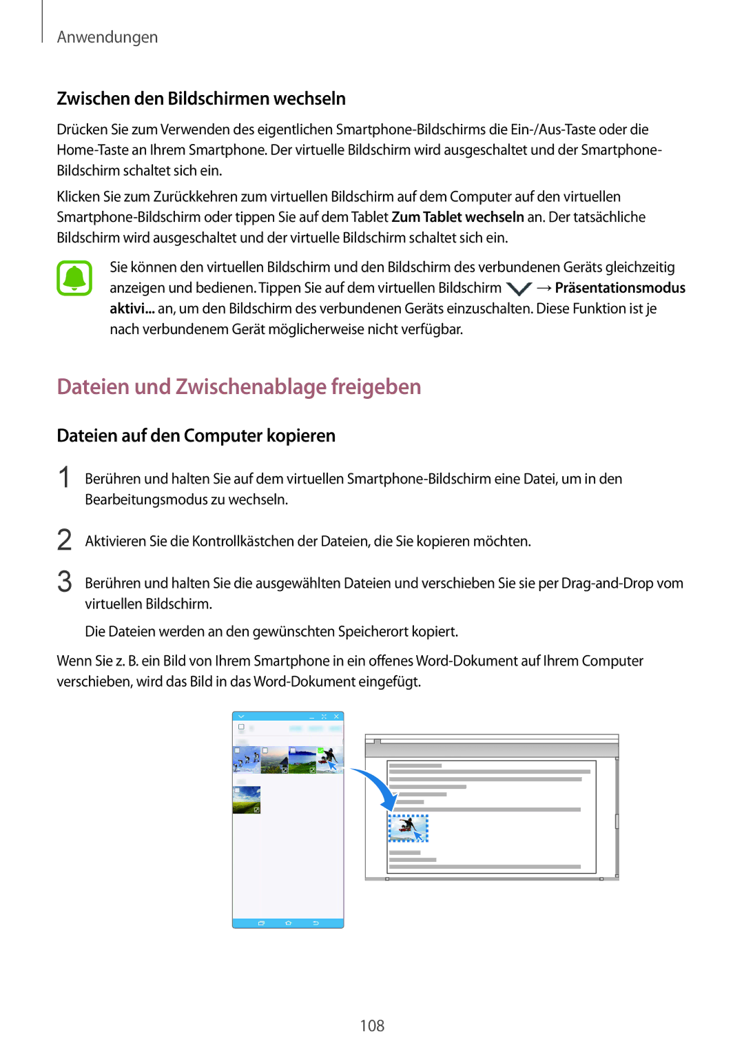 Samsung SM-G928FZKADBT, SM-G928FZSEDBT manual Dateien und Zwischenablage freigeben, Zwischen den Bildschirmen wechseln 