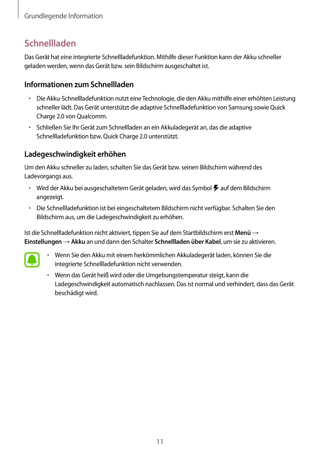 Samsung SM-G928FZDADBT, SM-G928FZKADBT, SM-G928FZSEDBT manual Informationen zum Schnellladen, Ladegeschwindigkeit erhöhen 