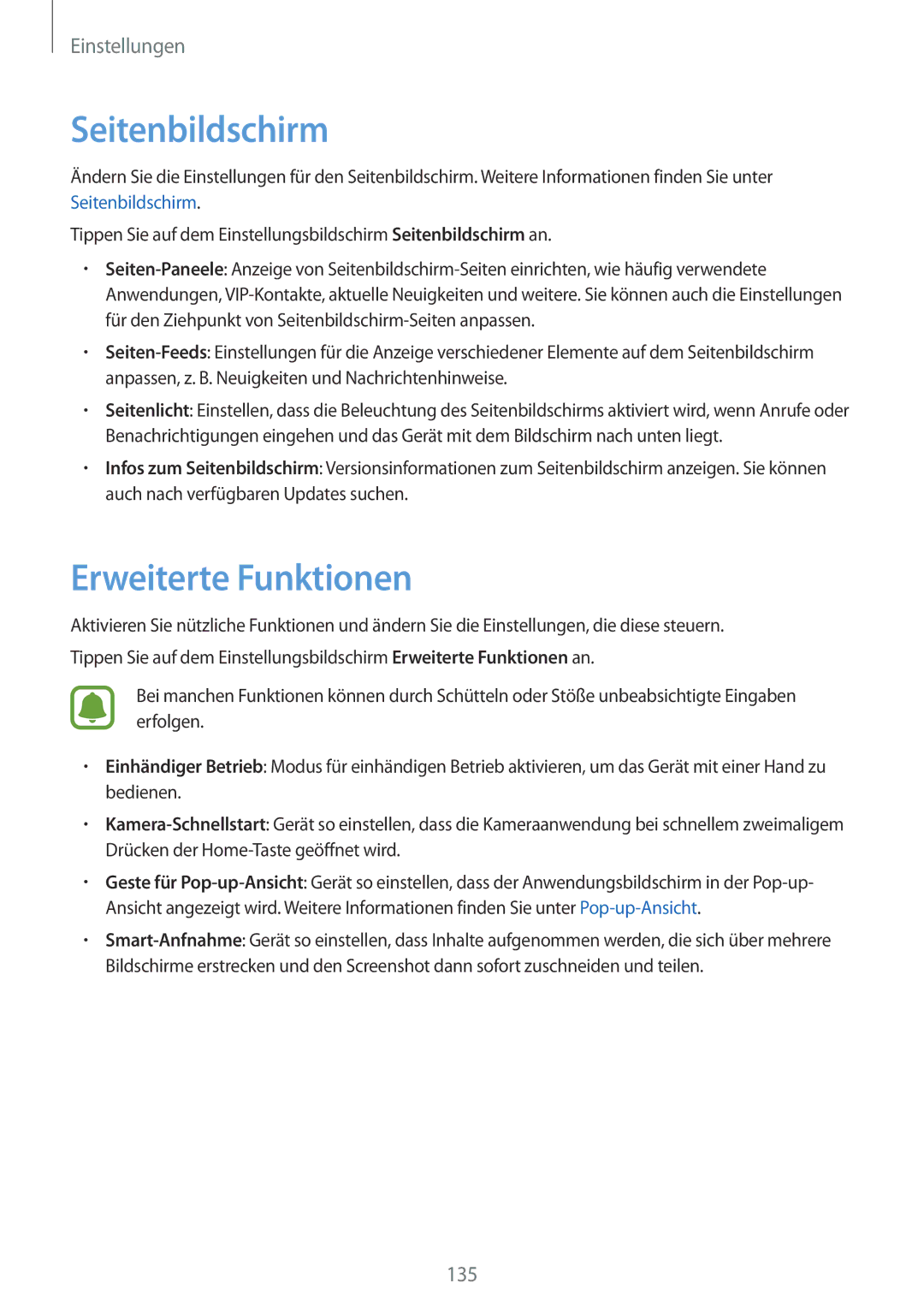 Samsung SM-G928FZKADBT, SM-G928FZSEDBT, SM-G928FZDADBT manual Seitenbildschirm, Erweiterte Funktionen 