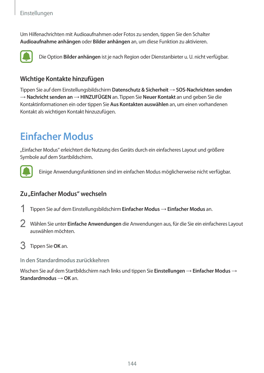 Samsung SM-G928FZKADBT, SM-G928FZSEDBT, SM-G928FZDADBT manual Wichtige Kontakte hinzufügen, Zu„Einfacher Modus wechseln 