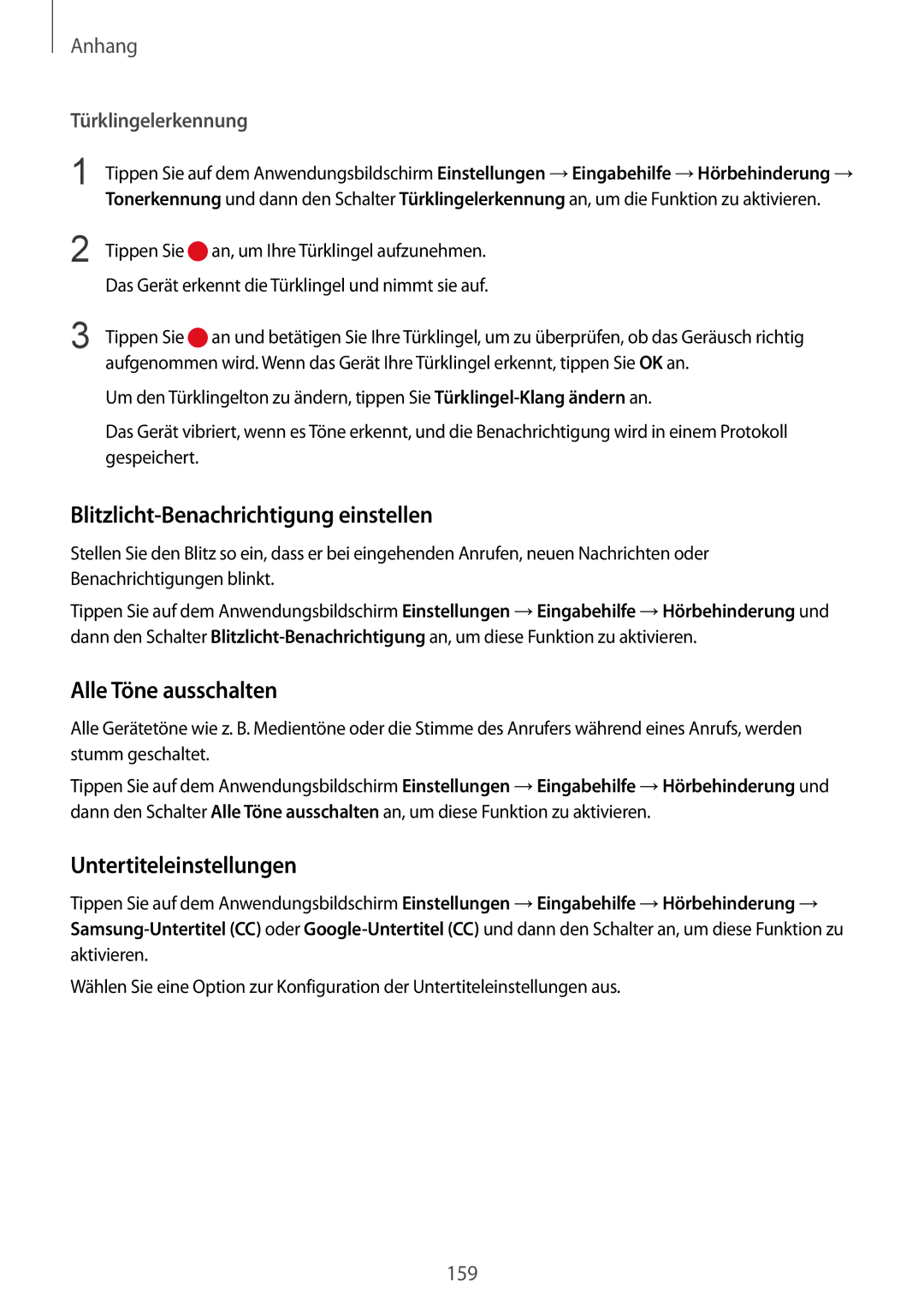 Samsung SM-G928FZKADBT manual Blitzlicht-Benachrichtigung einstellen, Alle Töne ausschalten, Untertiteleinstellungen 