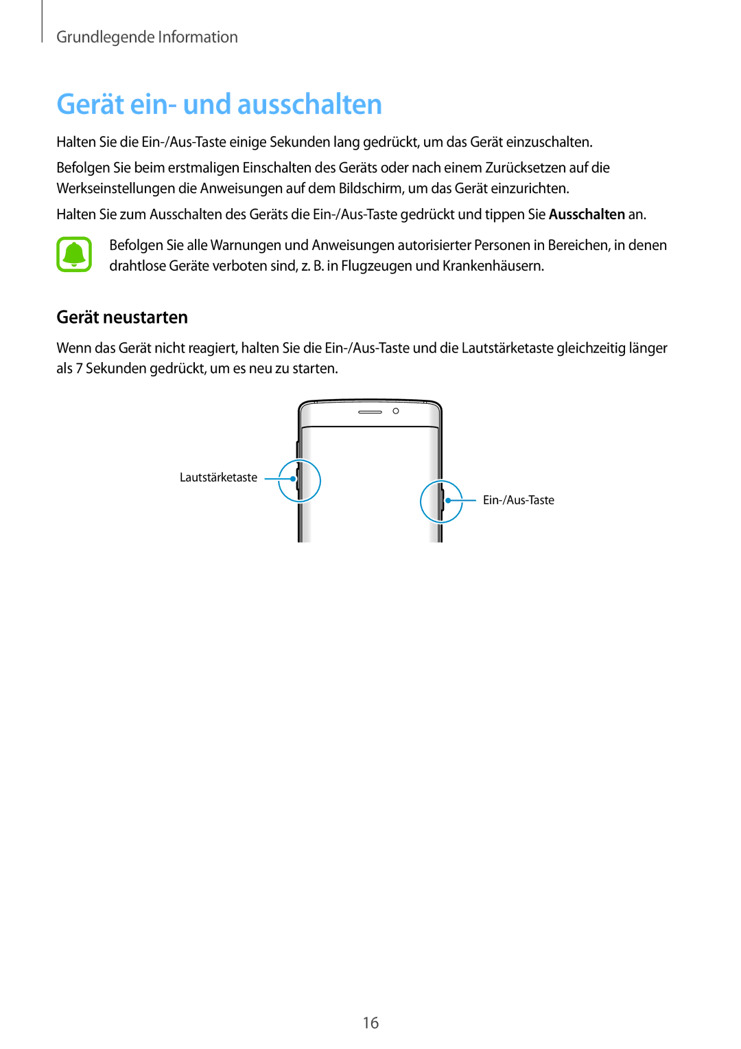 Samsung SM-G928FZSEDBT, SM-G928FZKADBT, SM-G928FZDADBT manual Gerät ein- und ausschalten, Gerät neustarten 