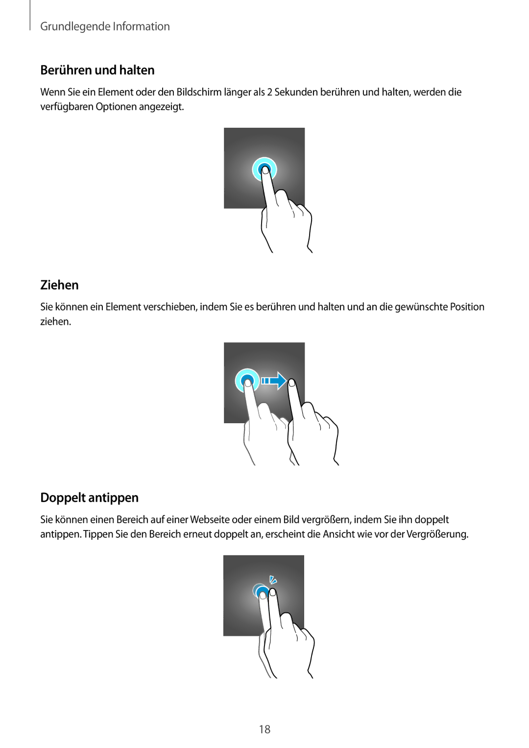 Samsung SM-G928FZKADBT, SM-G928FZSEDBT, SM-G928FZDADBT manual Berühren und halten, Ziehen, Doppelt antippen 