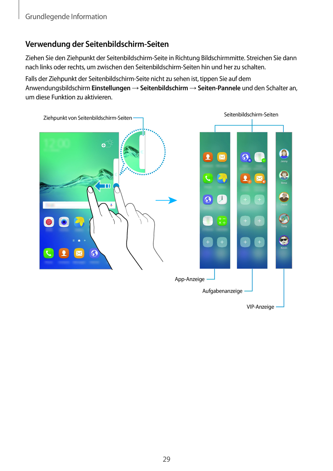 Samsung SM-G928FZDADBT, SM-G928FZKADBT, SM-G928FZSEDBT manual Verwendung der Seitenbildschirm-Seiten 